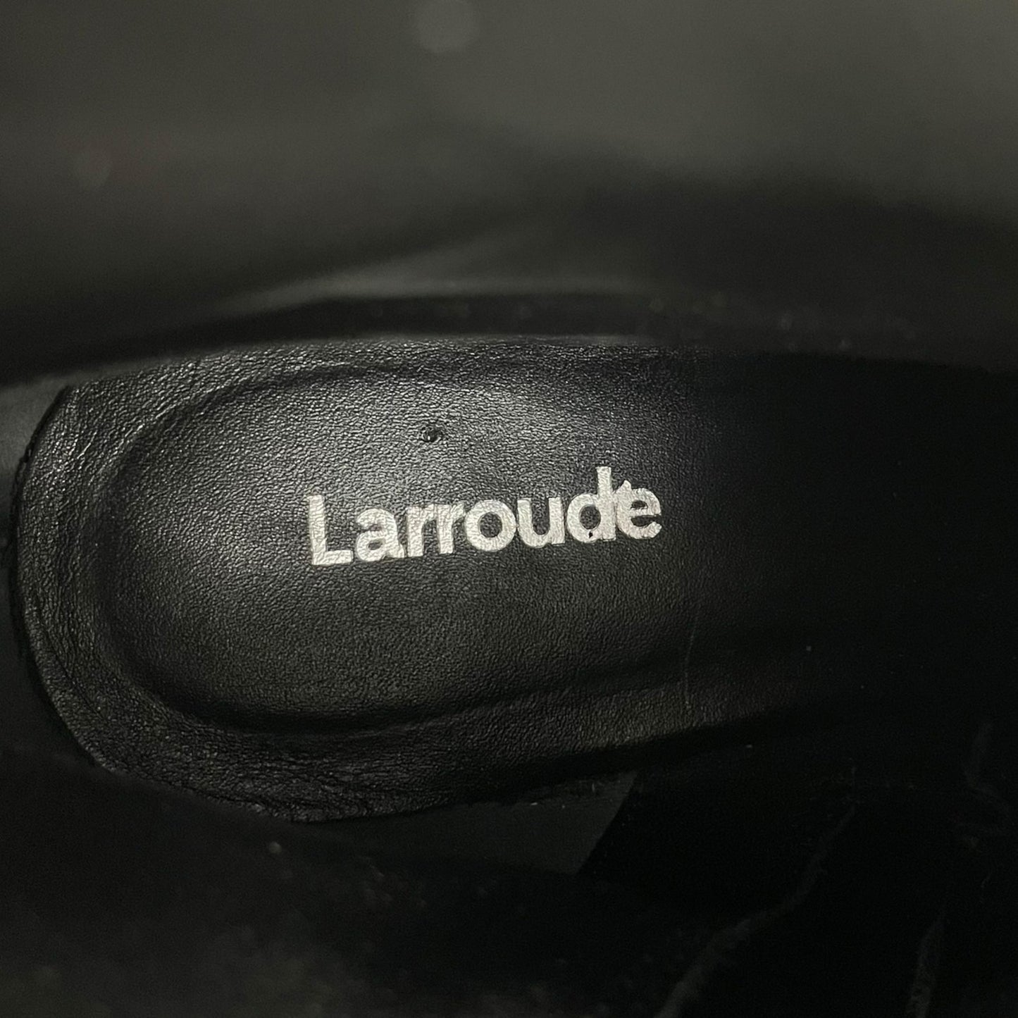 Larroude Alexis Suede Mirror Heel Ankle Boots Black Silver Size 7.5