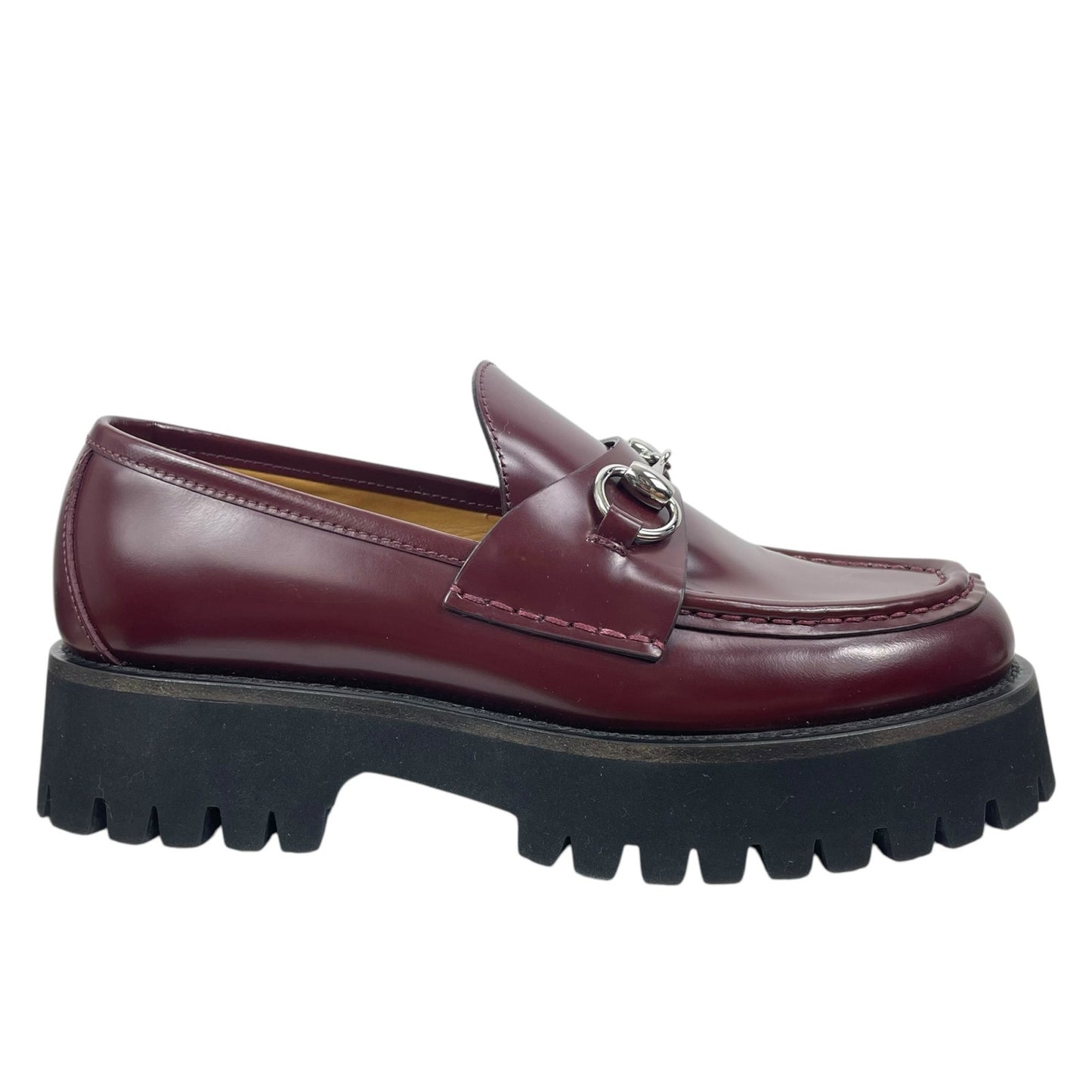 Gucci Lug Sole Leather Loafer with Horsebit Chunky Boredeaux Size 37