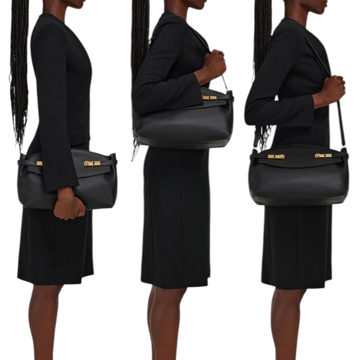 Salvatore Ferragamo Hug Soft Crossbody Bag Large Clutch Black Leather