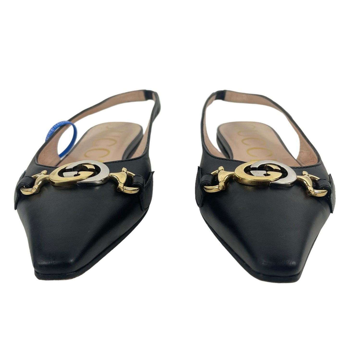 Gucci Zumi GG Interlocking Logo Pointed Toe Slingback Flats Black Size 37
