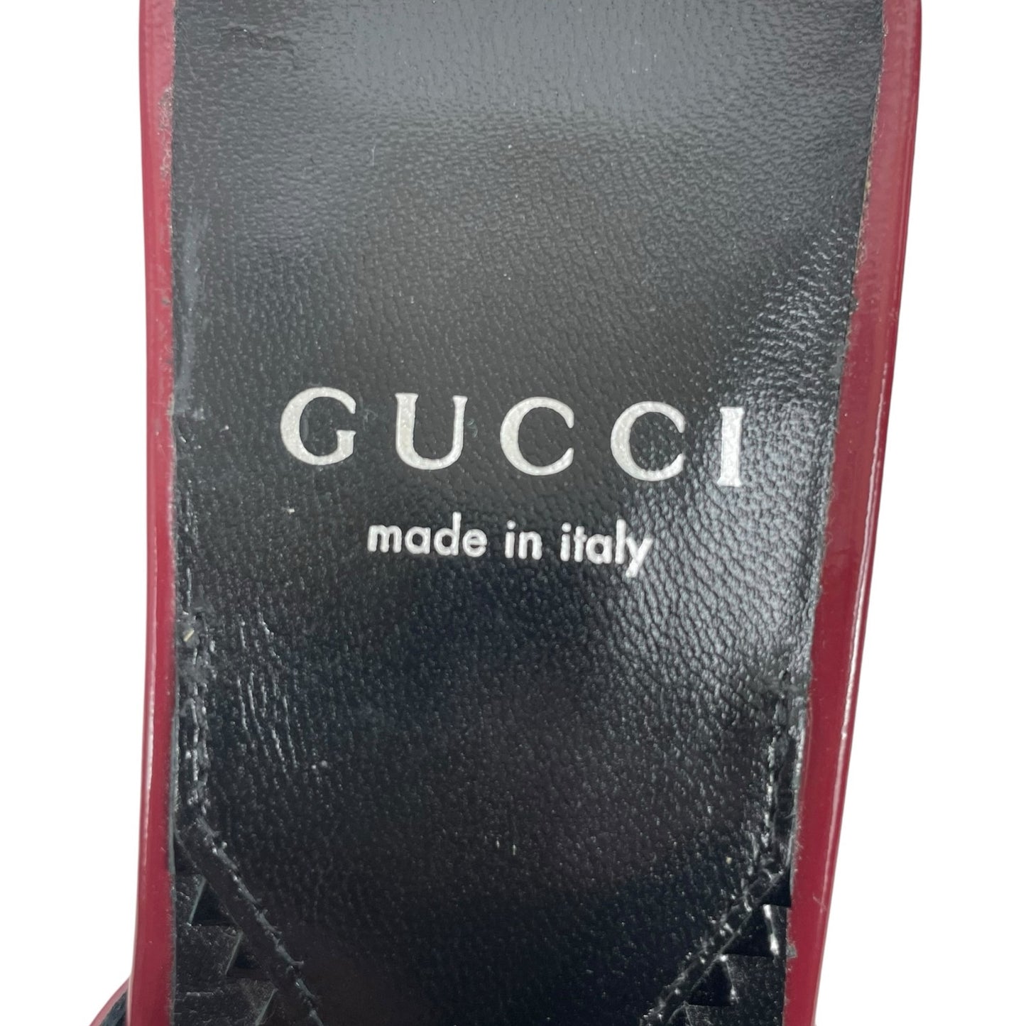 Gucci Mariame Horsebit Leather Thong Sandals Kitten Heel Red Size 36.5