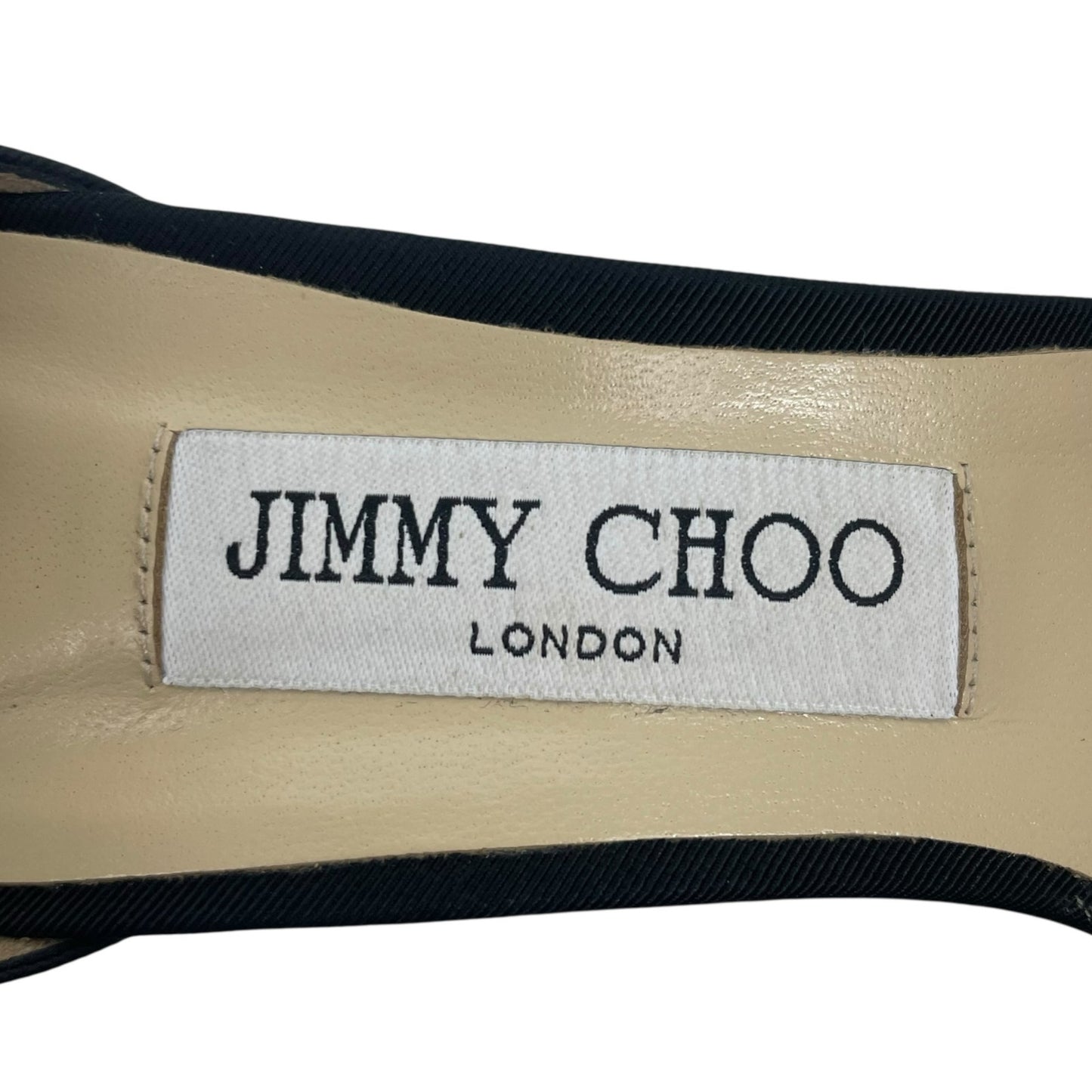 Jimmy Choo Aveline 100 Black Sandal Grosgrain Mesh Fasincator Bow Size 39
