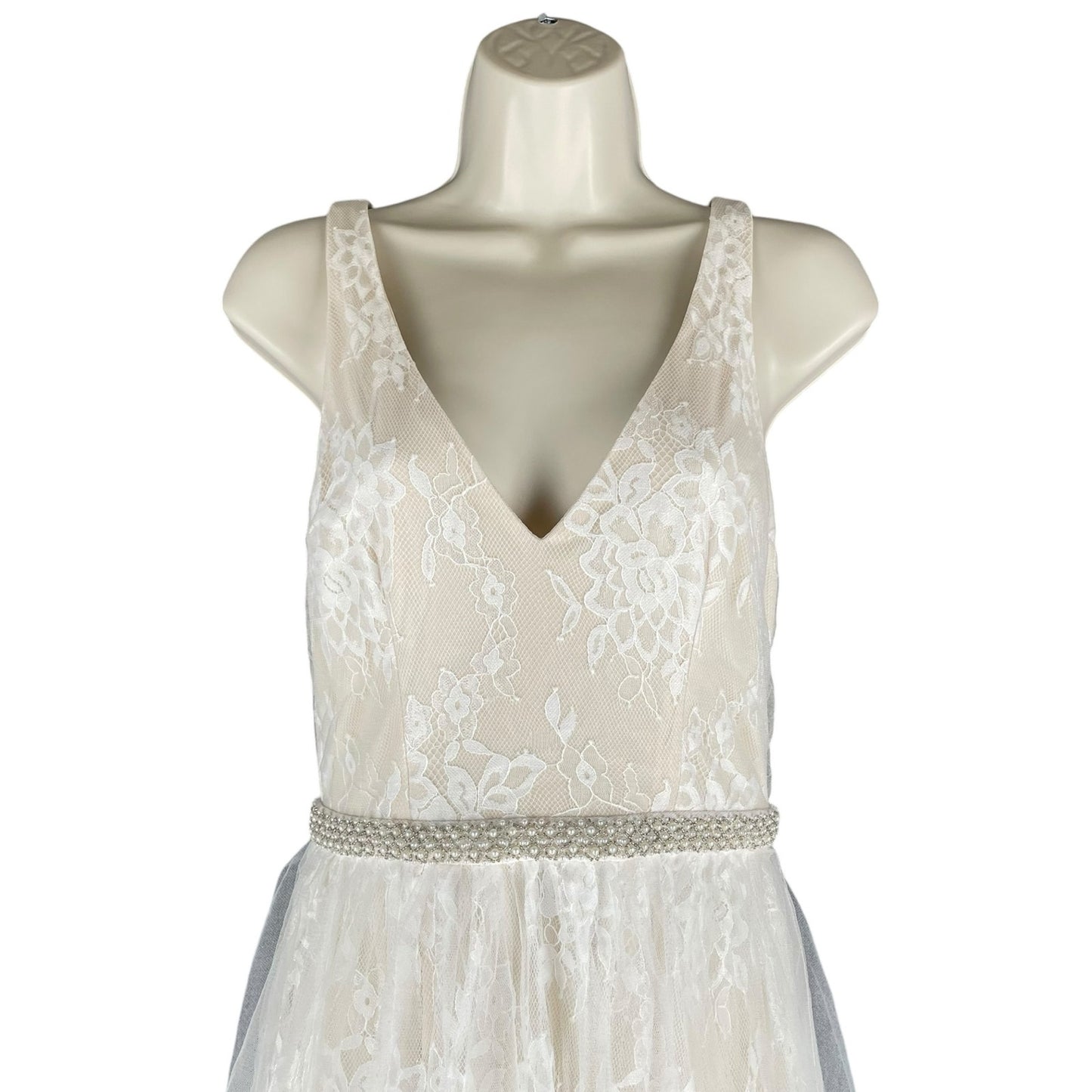 Lulu's Sweet Love Lace Beaded Bridal Dress Wedding Ivory White Size S
