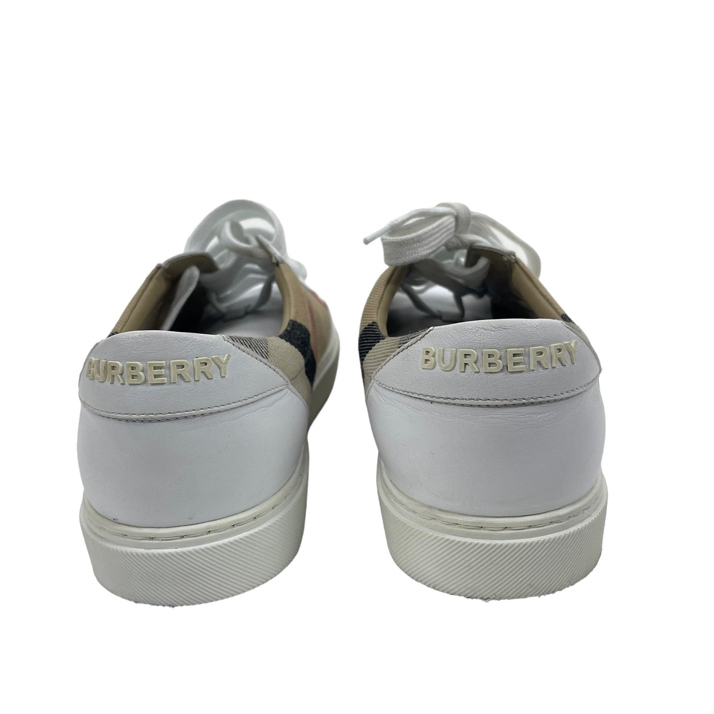 Burberry New Salmond Check Leather Sneakers Lace Up White Size 39.5