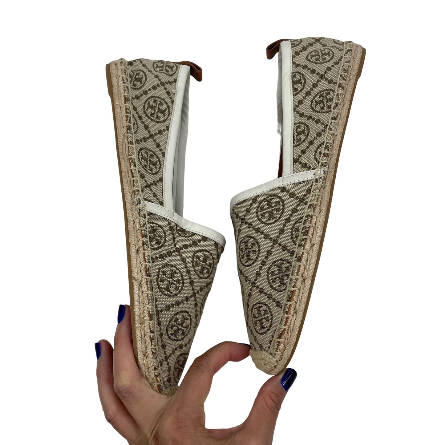 Tory Burch T Logo Monogram Espadrilles Hazel White Leather Size 10