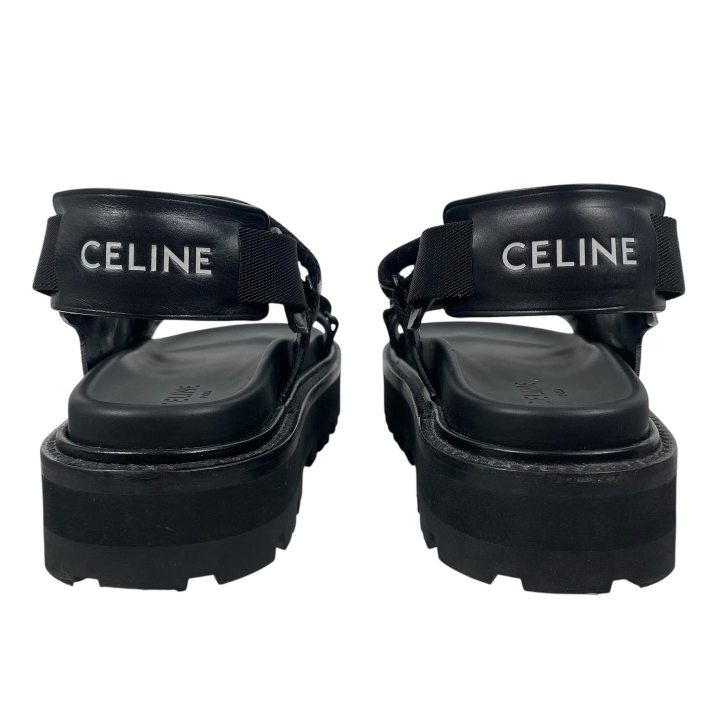 Celine Outdoor Bulky 45mm Calfskin Platform Sandal Lug Sole Black Size 38
