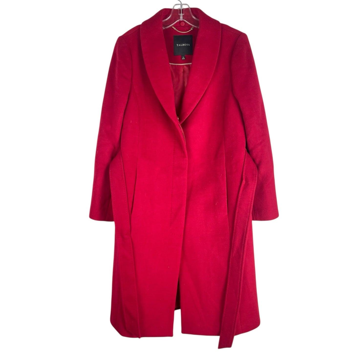 Talbots Wool Blend Belted Long Coat Removable Fur Collar Red Size 6