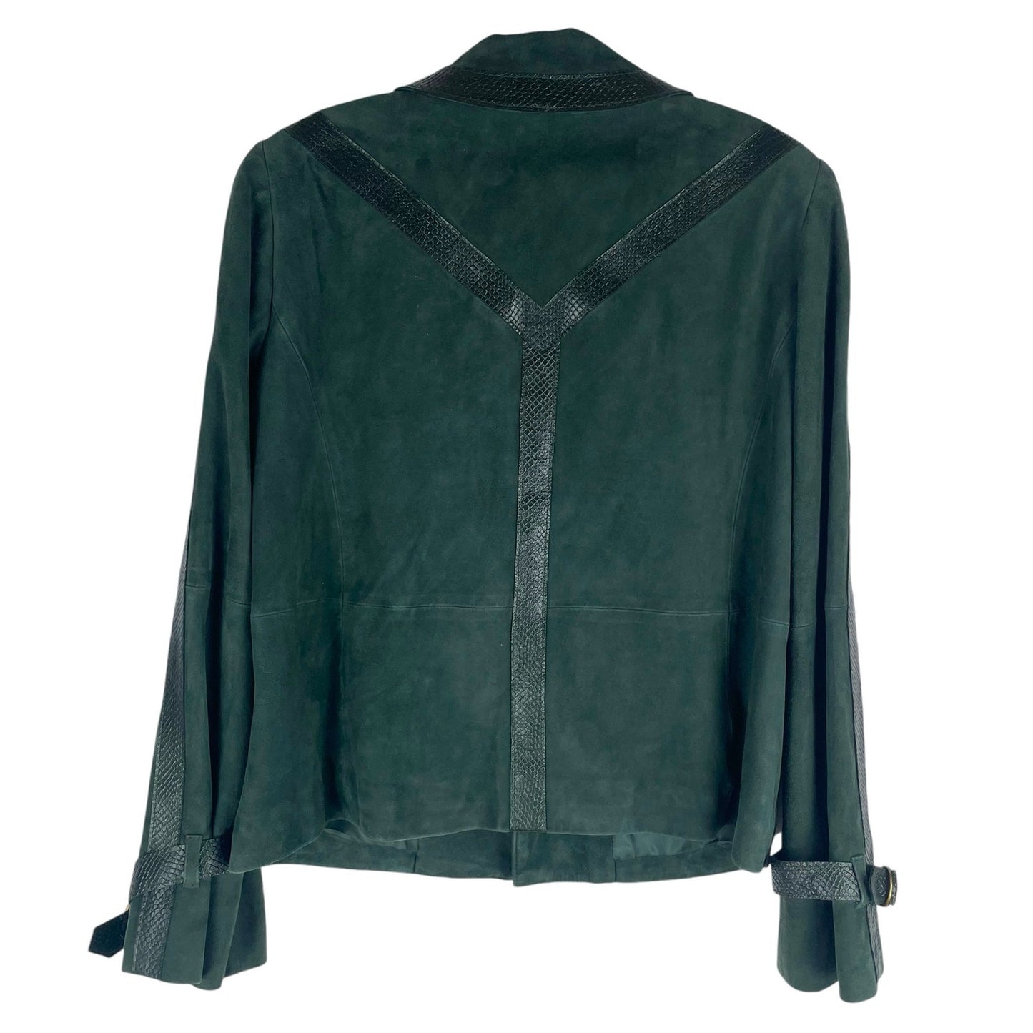 Worth NY Snake Leather Trim Suede Jacket Snap Button Dark Green Size 4