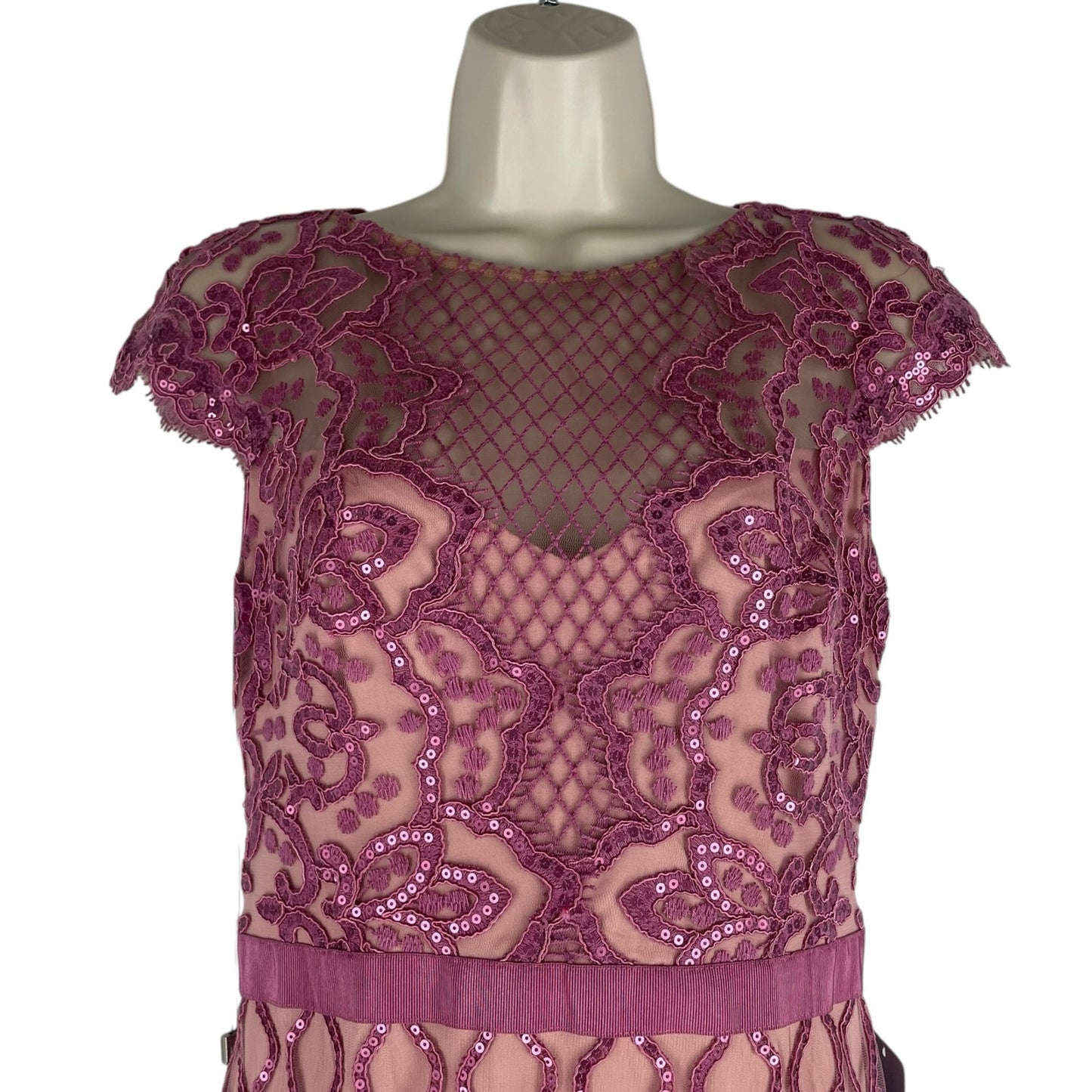Tadashi Shoji Miranda Sequin Embroidered Cocktail Dress Mauve Size 4