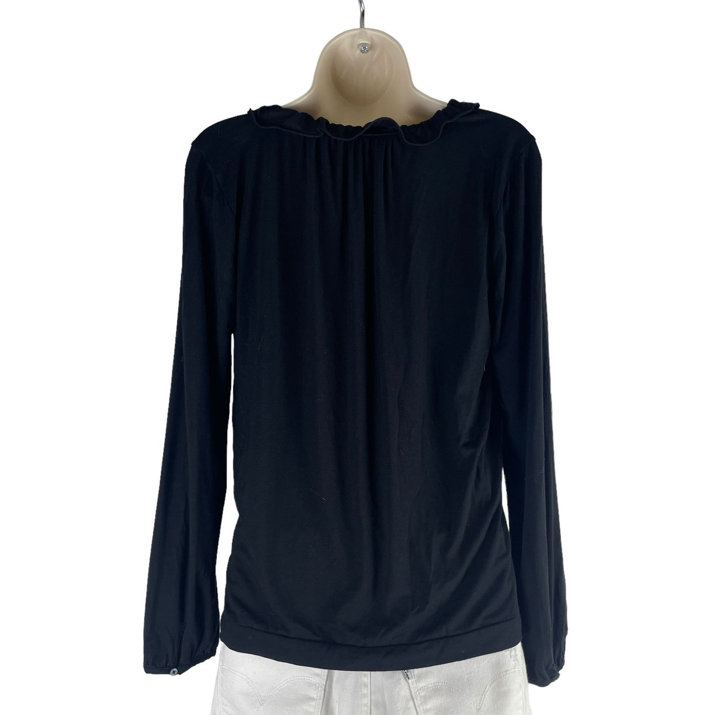 J. Crew Mercantile Ruffle Trim Faux Wrap Side Tie Top Black Size S
