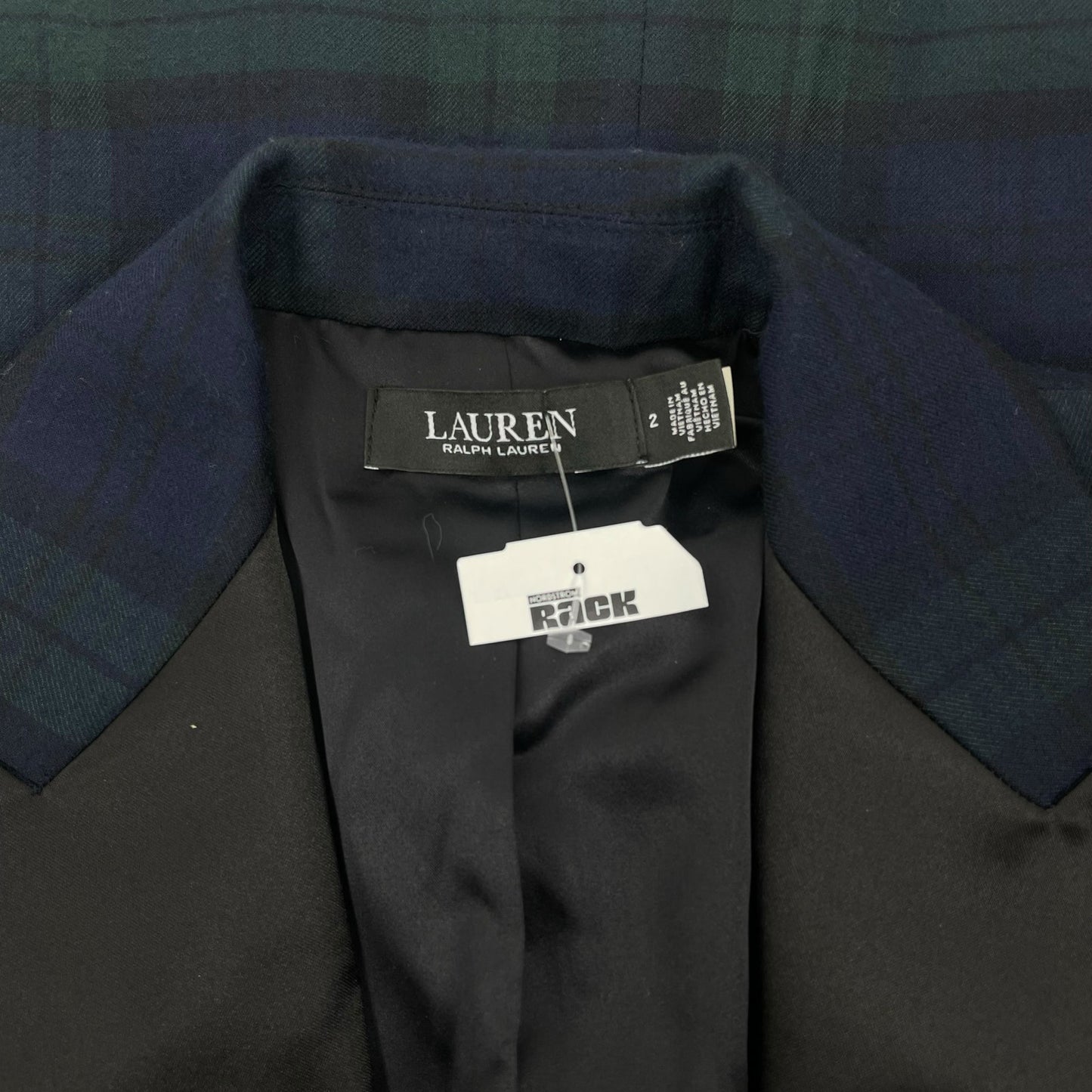 Lauren Ralph Lauren Plaid Double Breasted Satin Trim Blazer Size 2