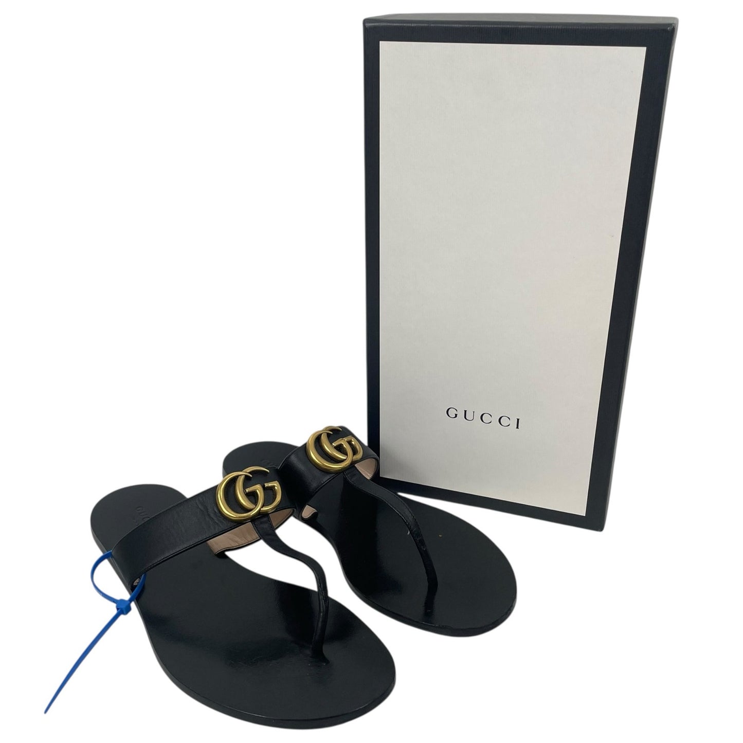 Gucci Leather Thong Sandals with Double GG Logo Black Size 39.5