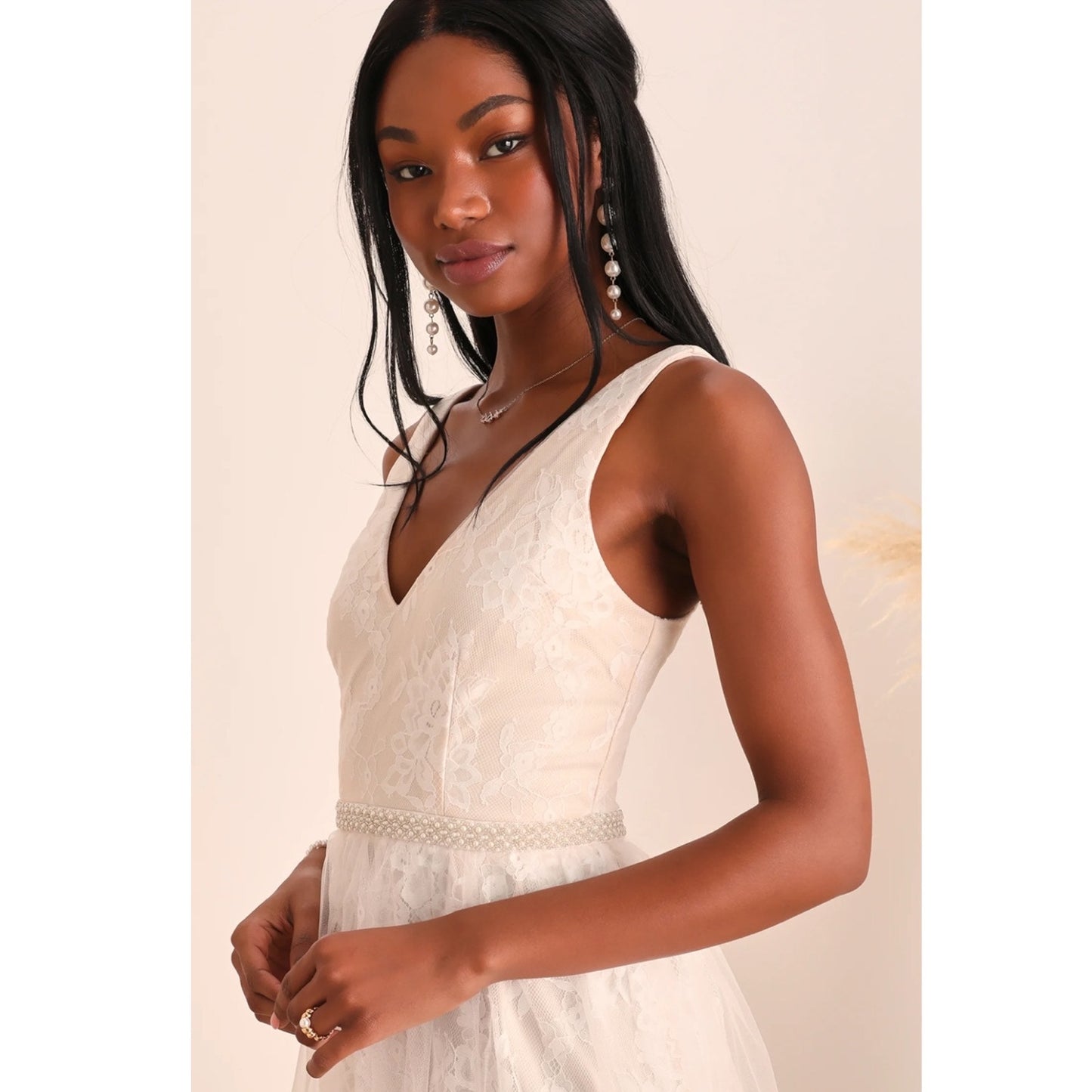 Lulu's Sweet Love Lace Beaded Bridal Dress Wedding Ivory White Size S