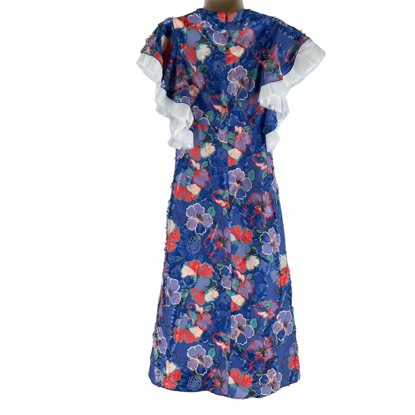 Tory Burch Natalie Floral Midi Resort Dress Ruffle Trim Blue Size 0