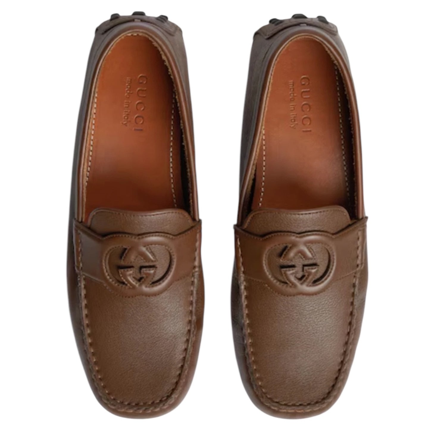 Gucci Interlocking GG Calf Leather Moccasin Driver Loafer Brown Size 13/13.5