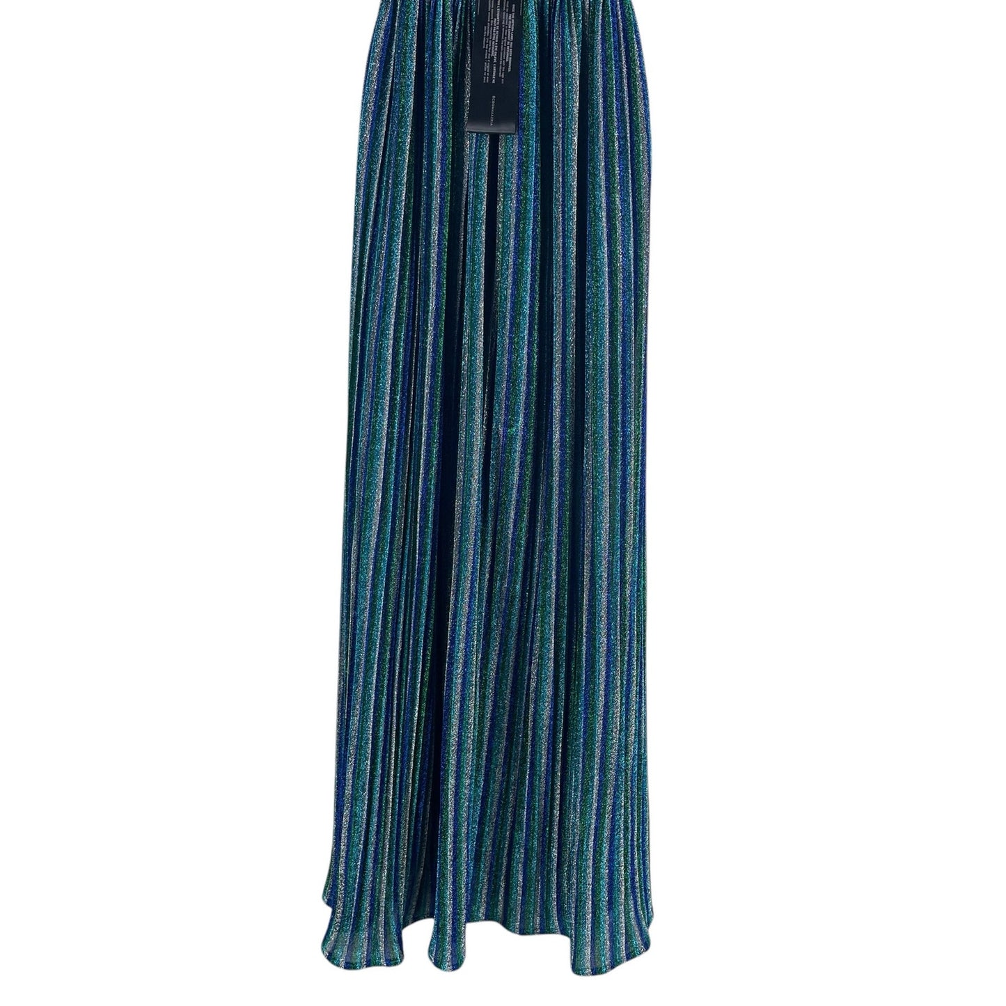 BCBGMaxAzria Metallic Striped Pleated Evening Gown Green Blue Size XXS