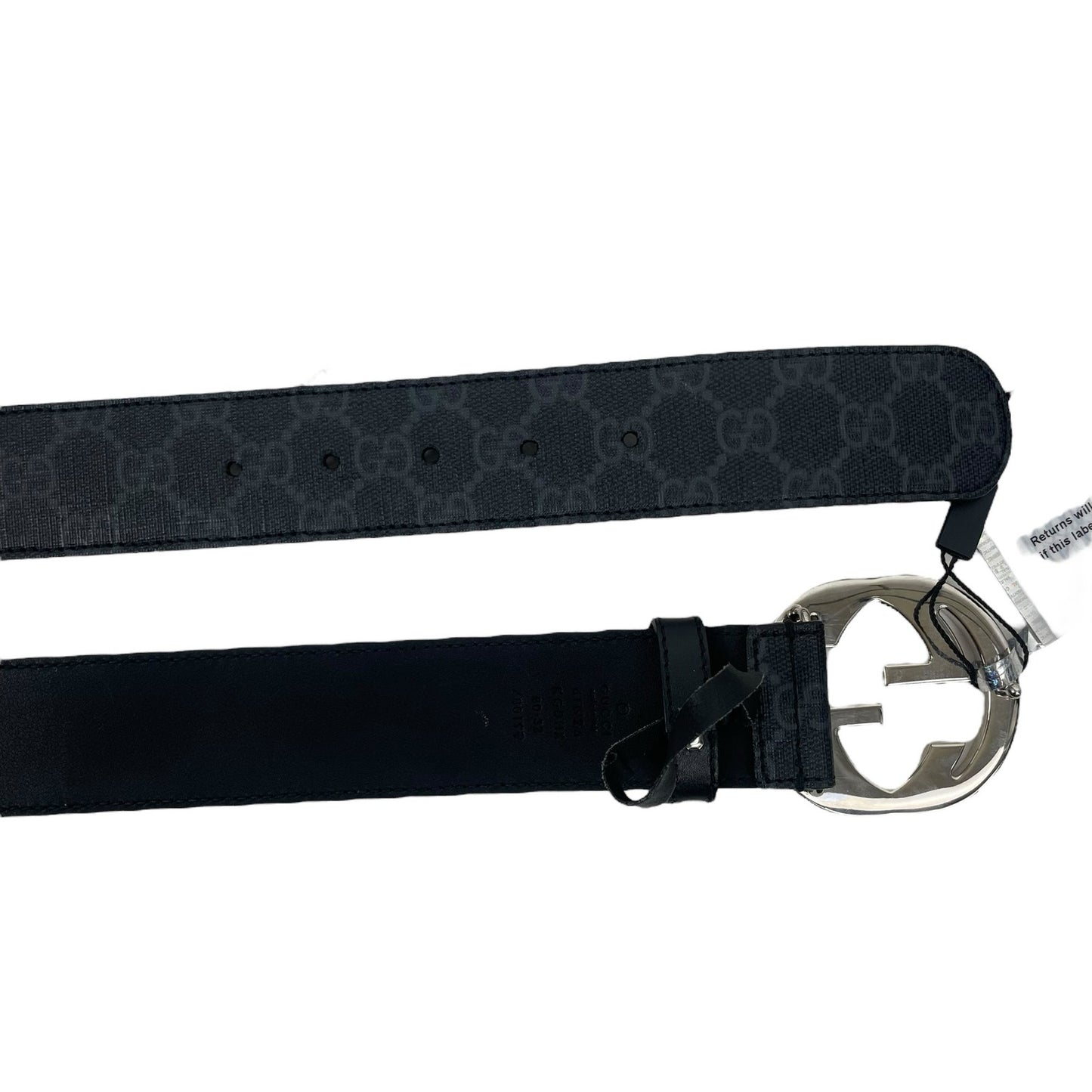 Gucci GG Interlocking Buckle Supreme Canvas Belt Black Gray Men Size 80/32