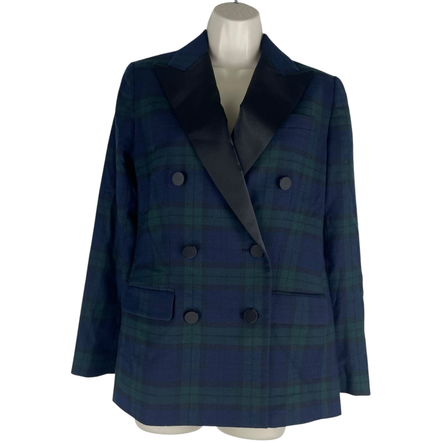 Lauren Ralph Lauren Plaid Double Breasted Satin Trim Blazer Size 2