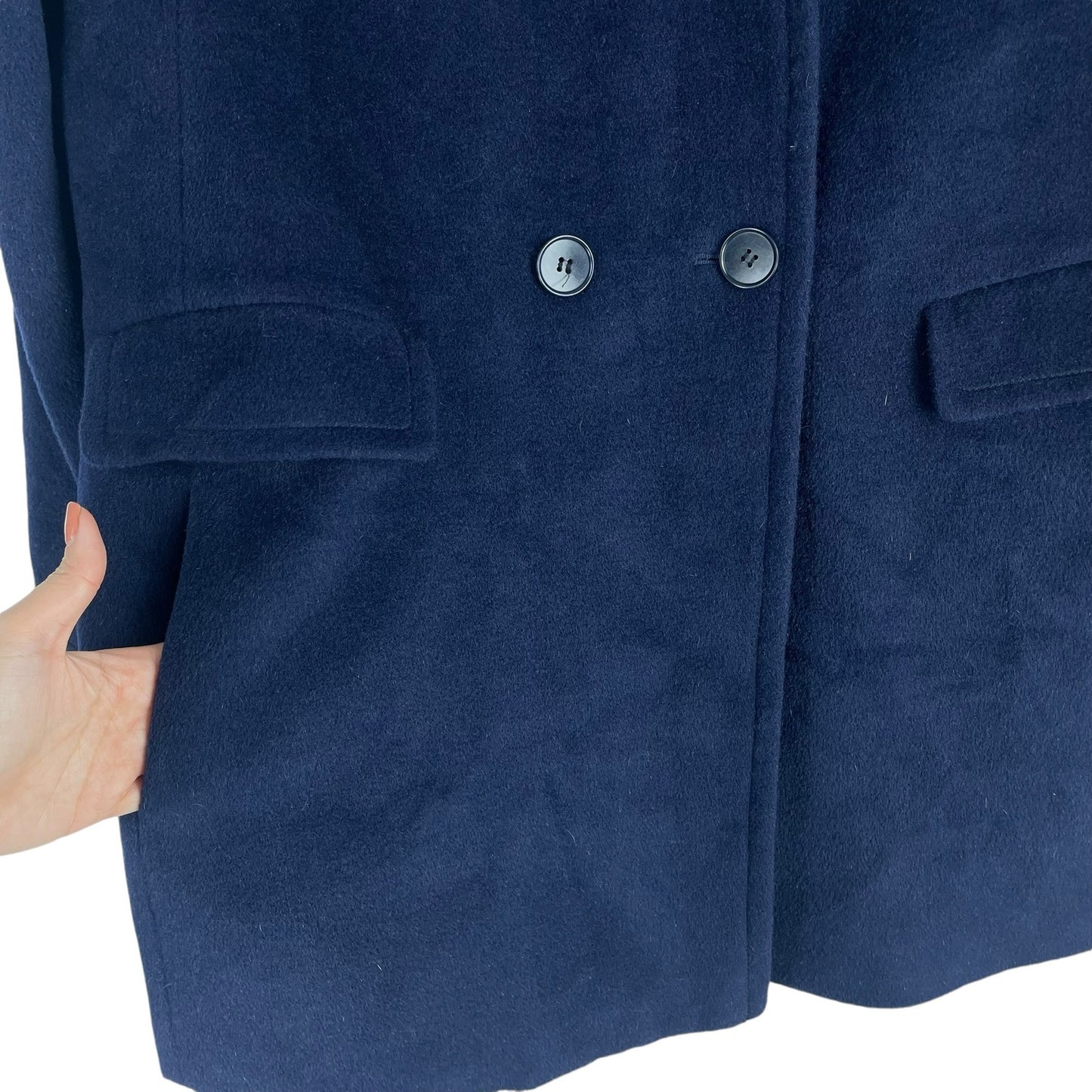 Talbots Wool Alpaca Blend Double Breasted Coat Navy Blue Size 16