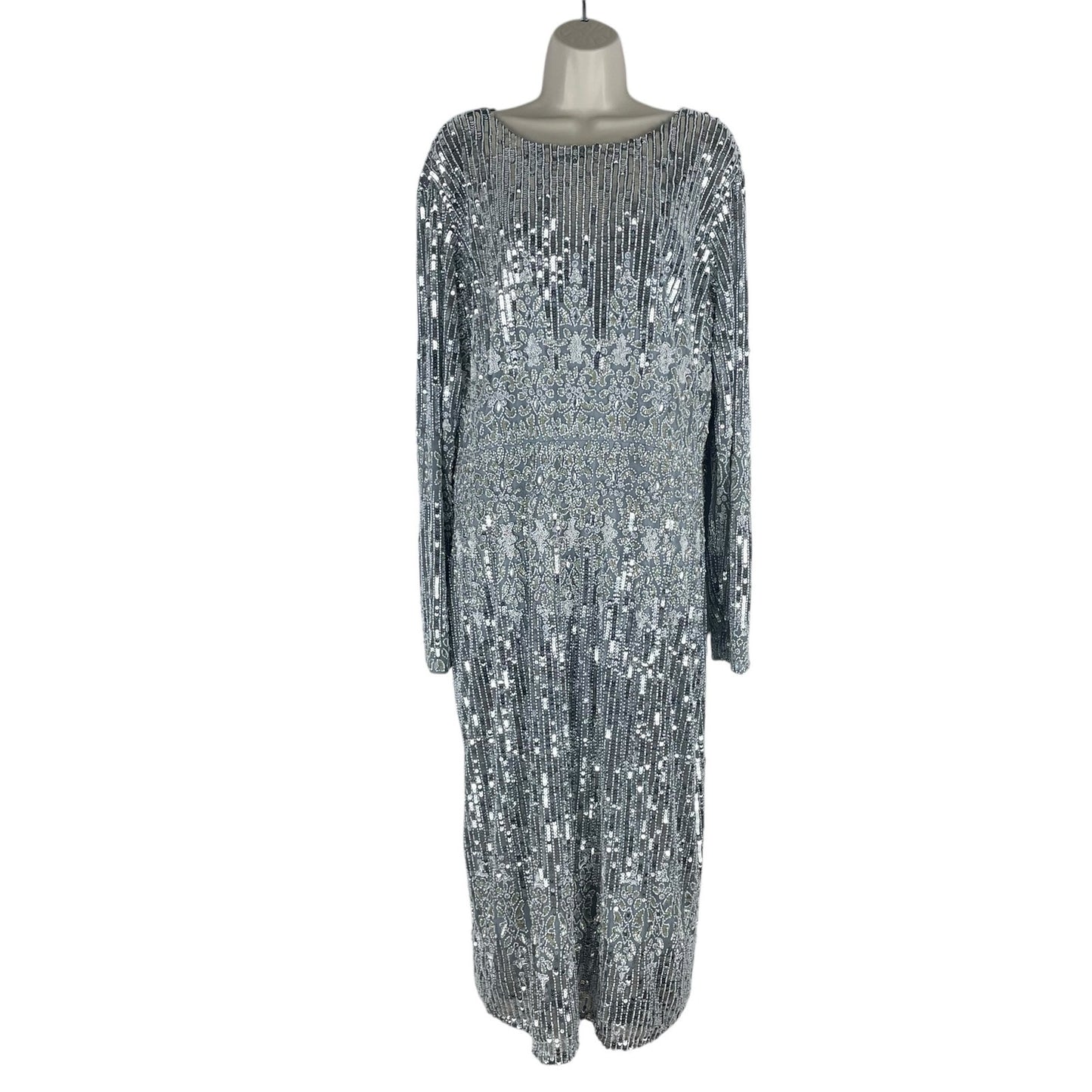 Mac Duggal Embellished Long Sleeve Midi Dress Platinum 5576 Size 20