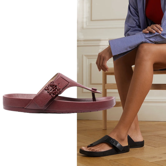 Loewe Ease Anagram Buckle Leather Thong Sandal Bordeaux Red Size 36