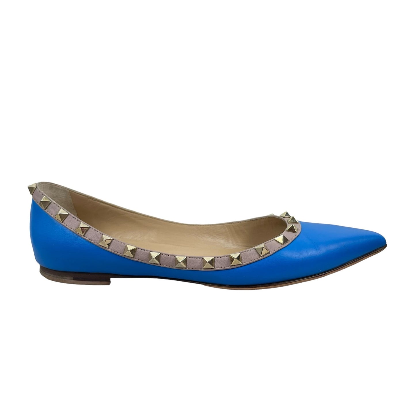 Valentino Garavani Rockstud Two Tone Poined Toe Flats Blue Pink Size 40