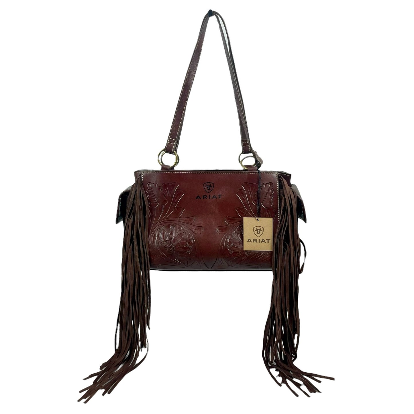 Ariat Victoria Floral Tooled Leather Fringed Shoulder Bag Brown