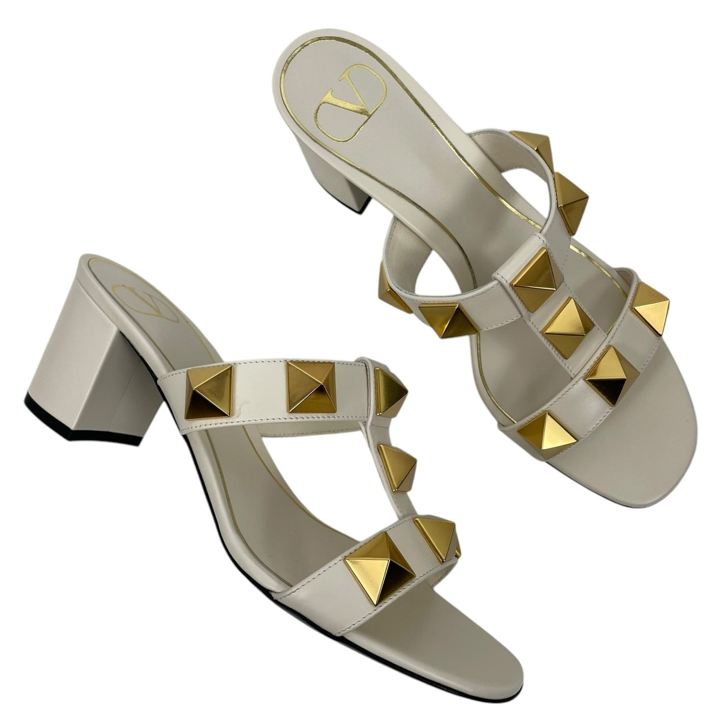 Valentino Gavarani Roman Stud 60mm Calfskin Slide Sandal Ivory Size 37