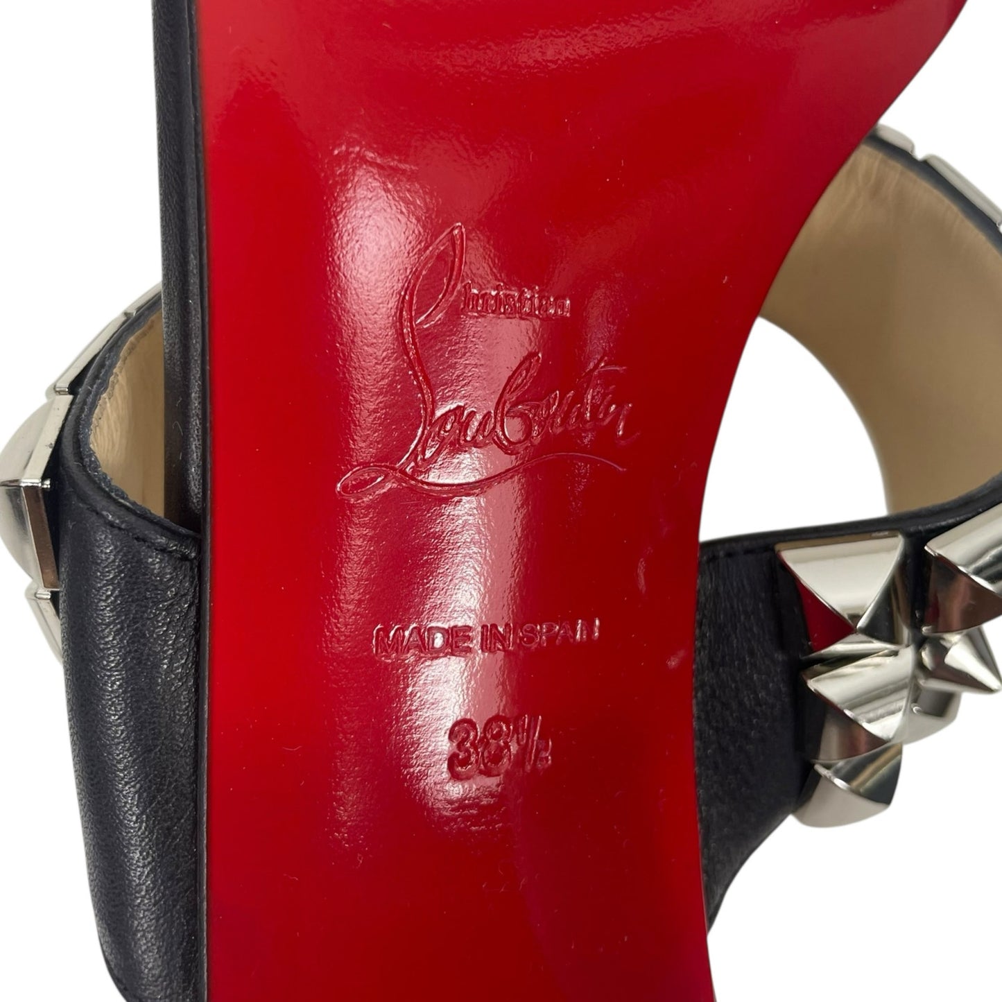 Christian Louboutin Tina Goes Mad 55 Slide Sandals Black Silver Size 38.5