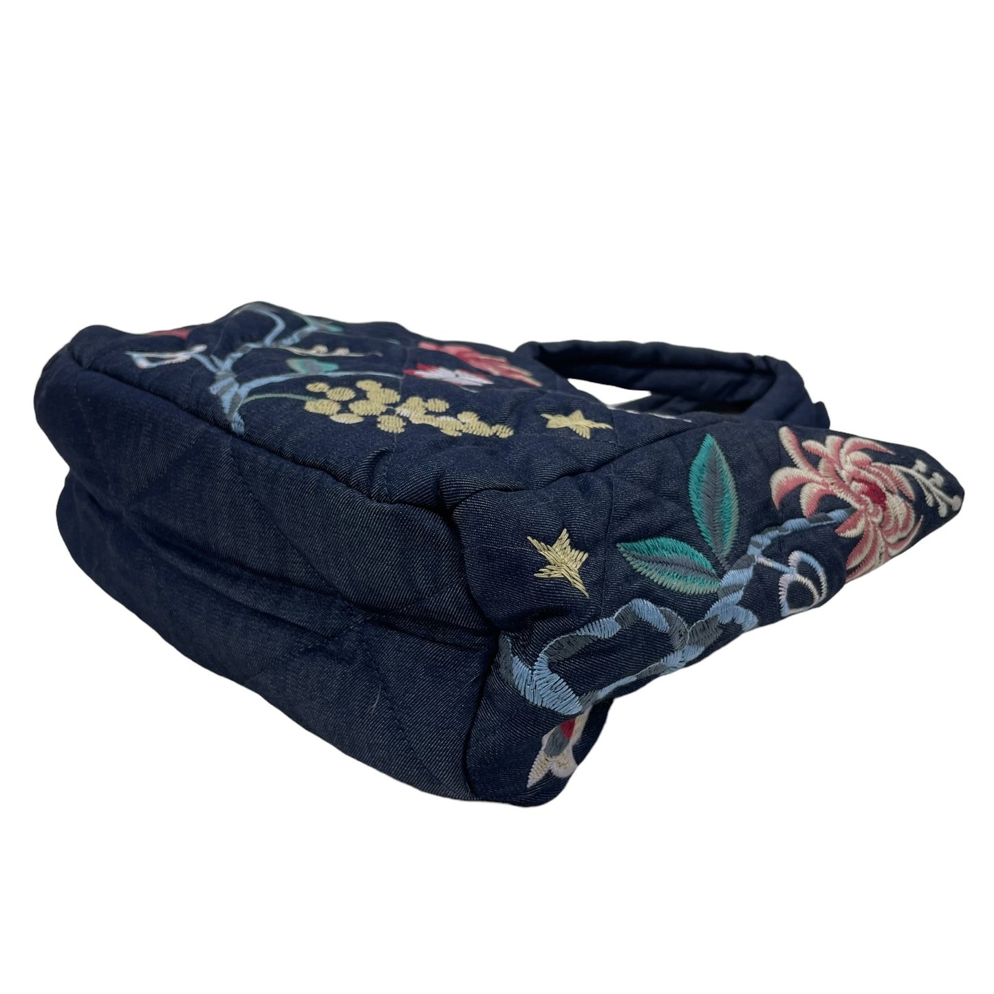 Johnny Was Viola Denim Quilted Tote Bag Embroidered Blue