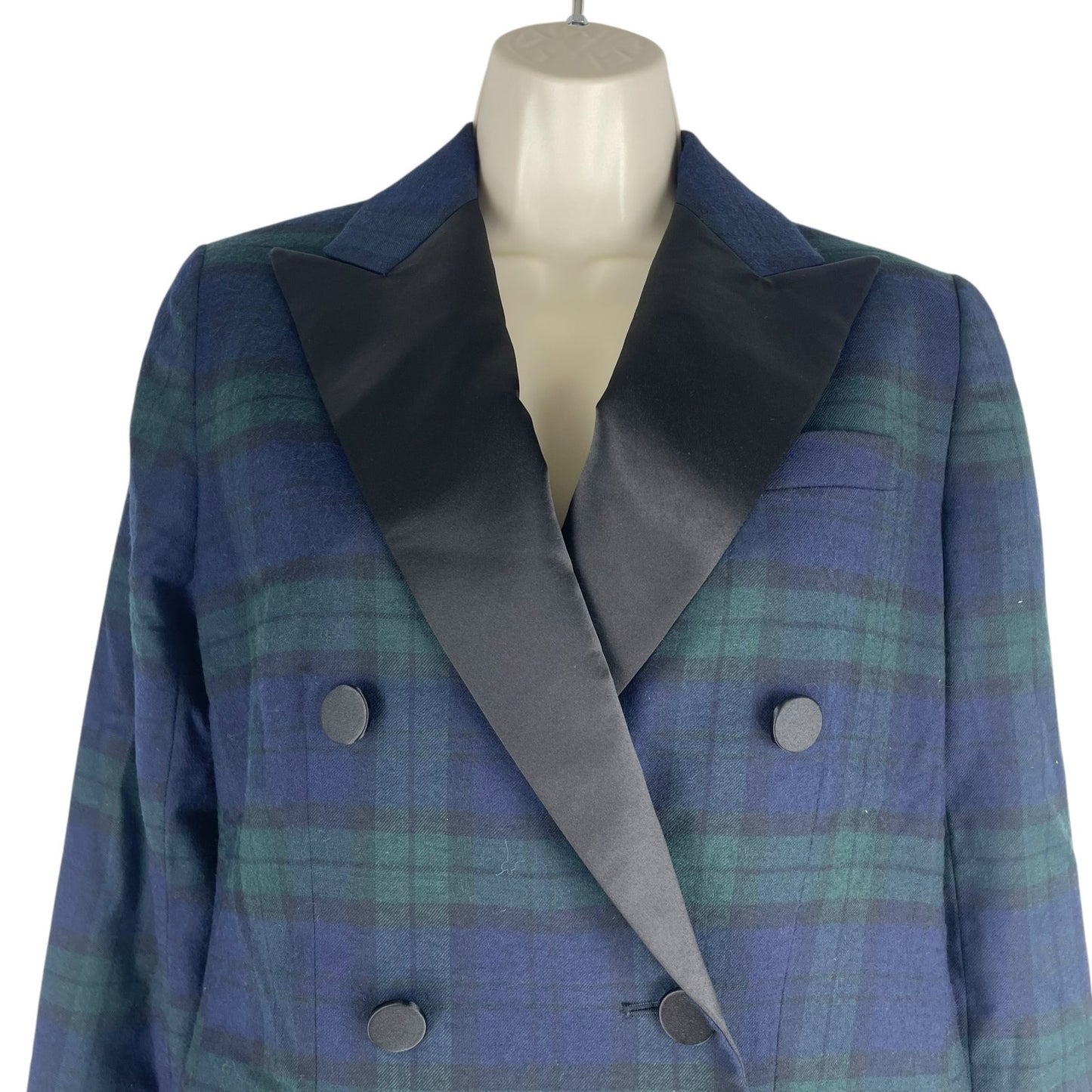 Lauren Ralph Lauren Plaid Double Breasted Satin Trim Blazer Size 2