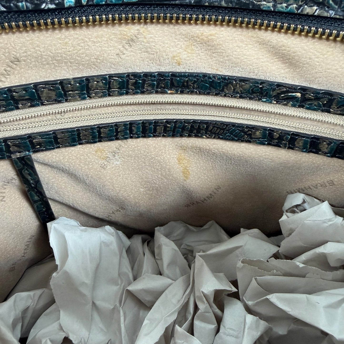 Brahmin Quinn Agata Melbourne Bucket Bag Metallic Green