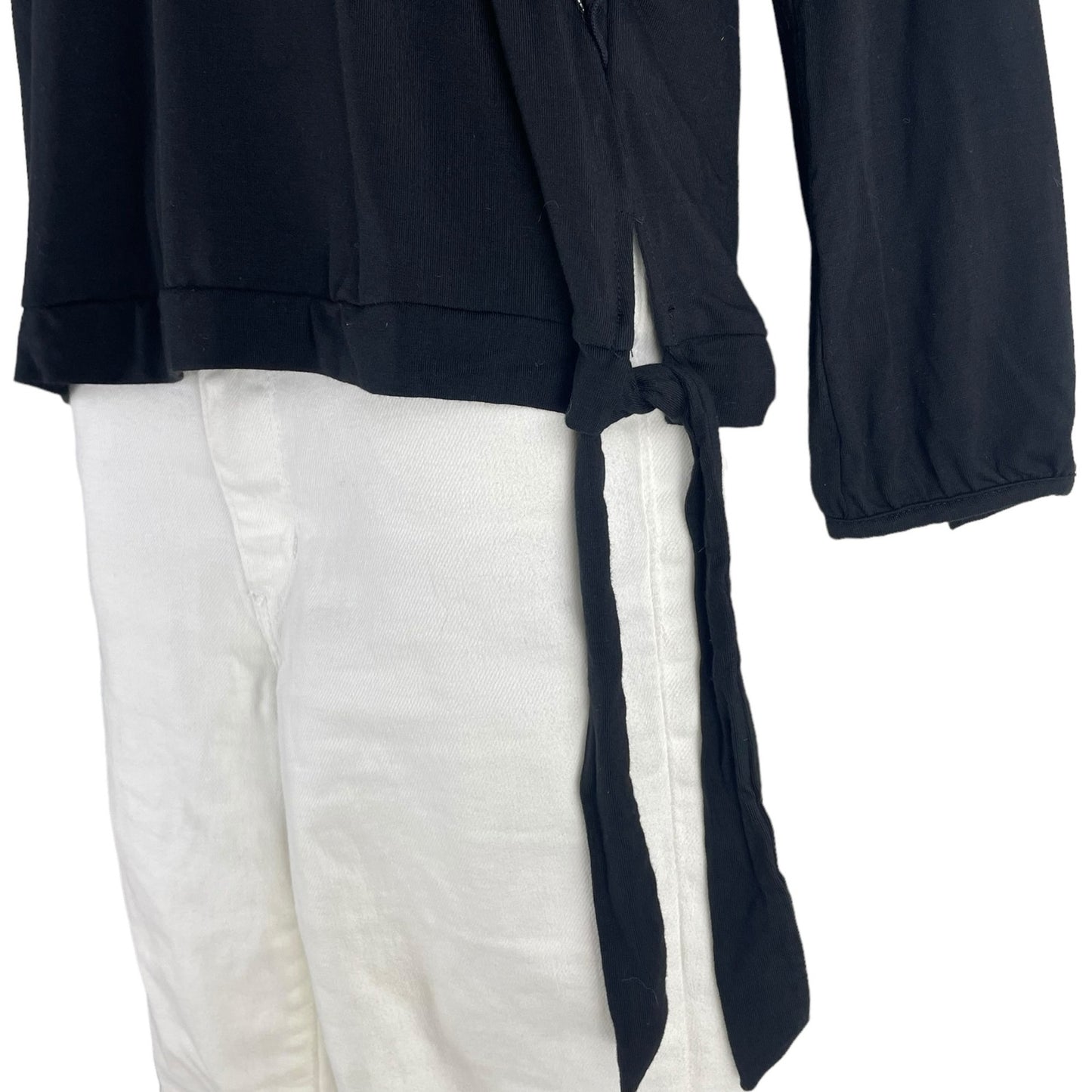 J. Crew Mercantile Ruffle Trim Faux Wrap Side Tie Top Black Size S