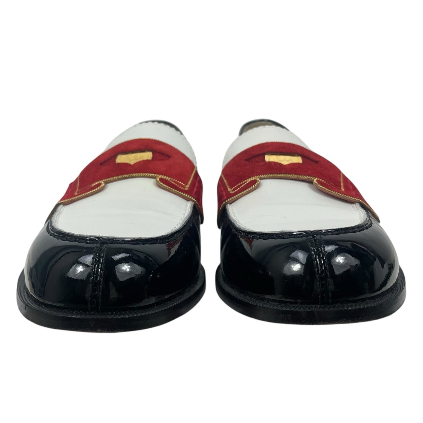 Christian Louboutin Donna Patent Red Sole Penny Loafers Tricolor Size 39.5