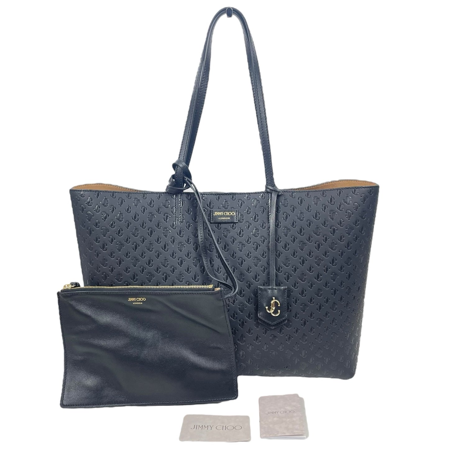 Jimmy Choo Nine2five E/W JC Monogram Leather Tote Bag Black