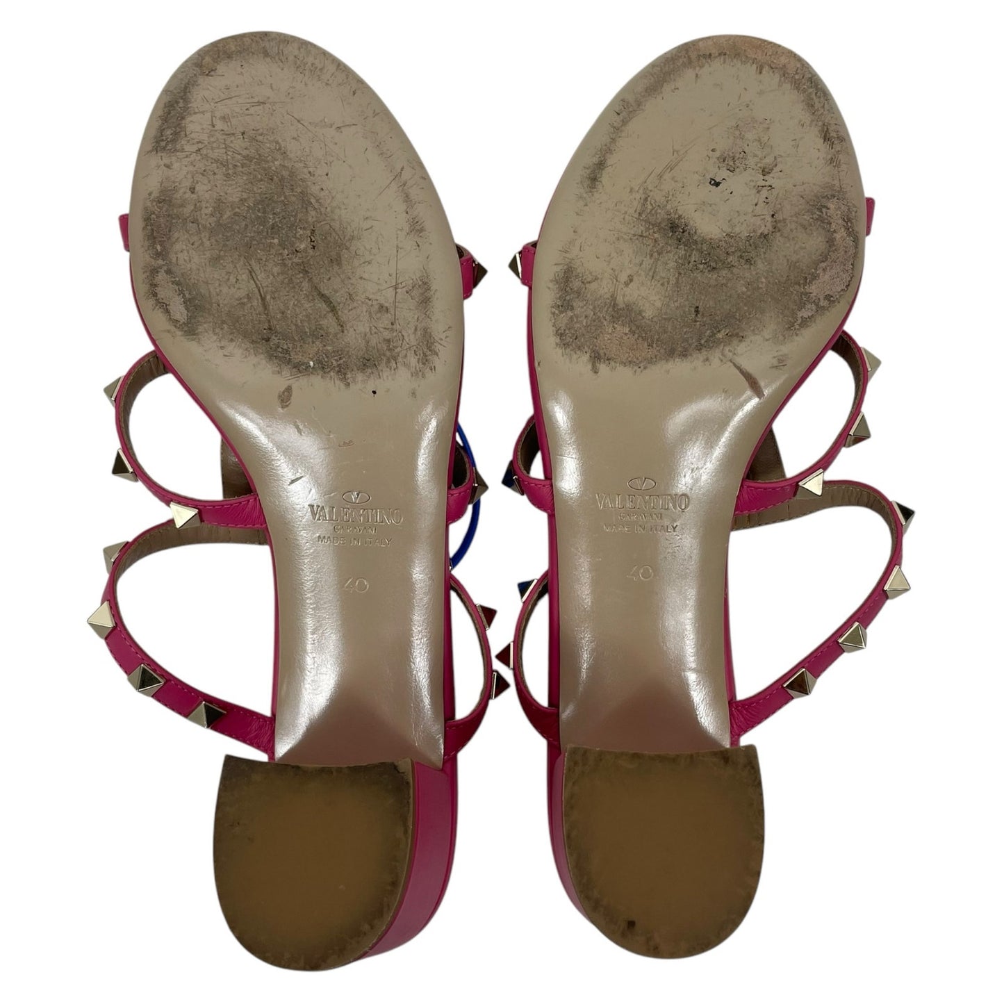 Valentino Garavani 60mm Rockstud Leather Slide Heel Sandals Pink Size 40