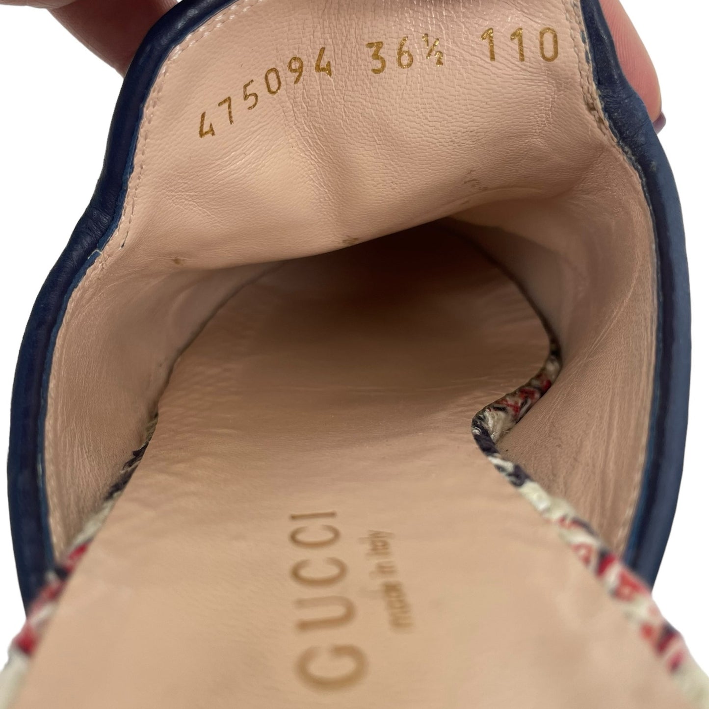 Gucci Princetown Tweed Mules Horsebit Gardenia Ink Blue Size 36.5