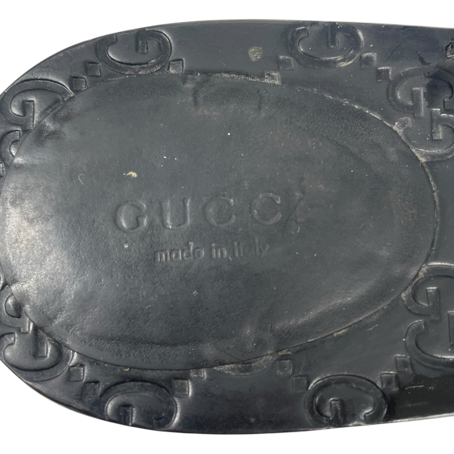 Gucci Interlocking GG Logo Thong Sandal Slide Black Gold Size 41