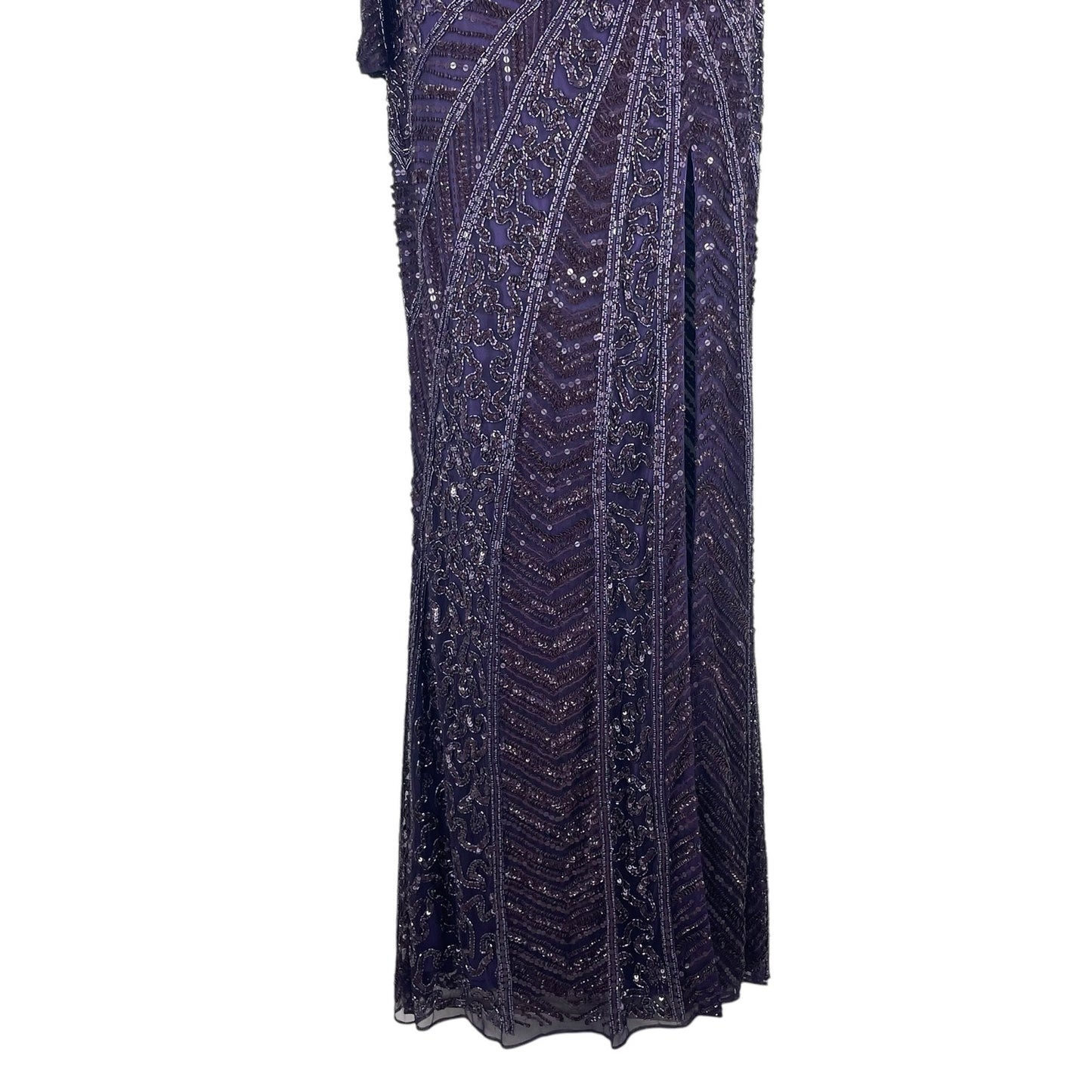 Mac Duggal Beaded One Shoulder Evening Gown Aubergine 5649 Size 6