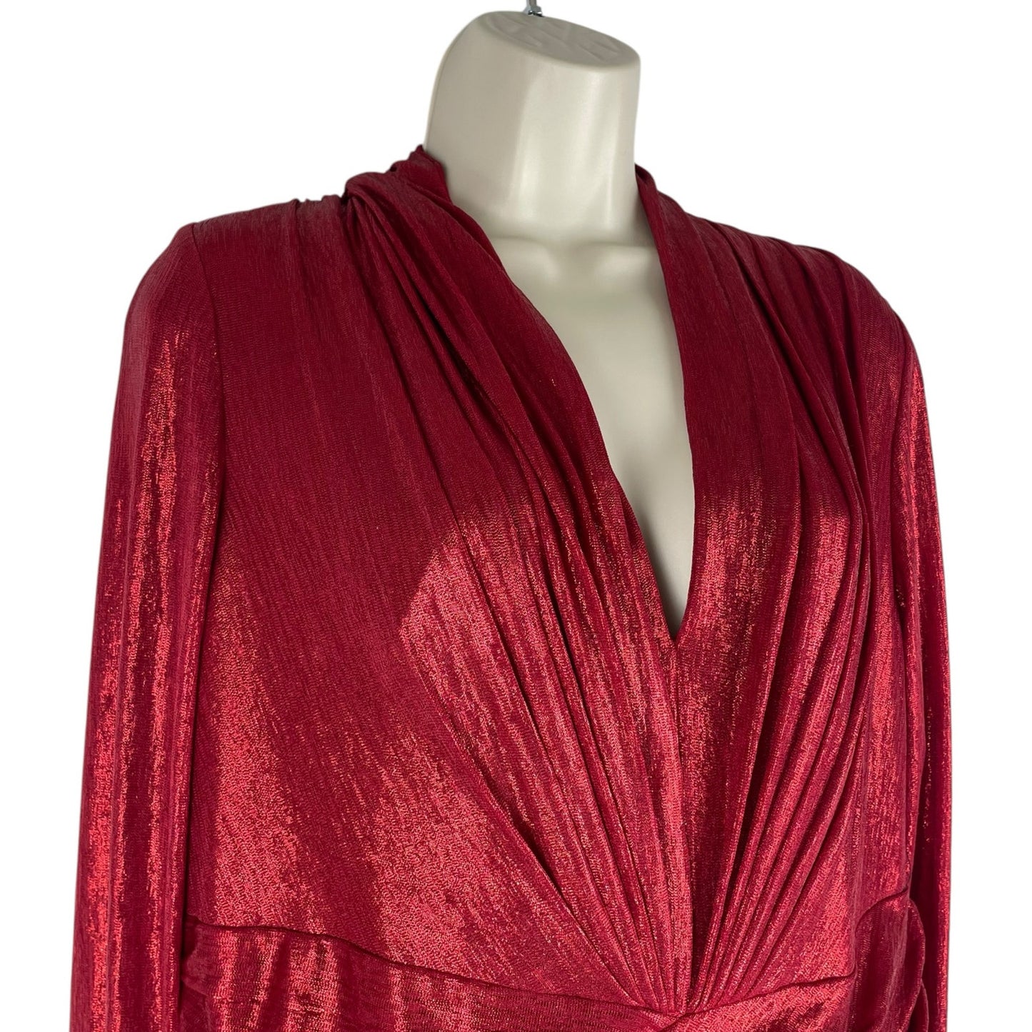 Tadashi Shoji Metallic Long Sleeve Evening Gown Deep Red Size XXL