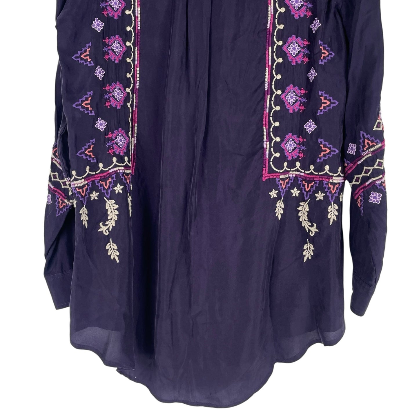 Johnny Was Curacao Floral Embroidered Oversized Tunic Shirt Size XS