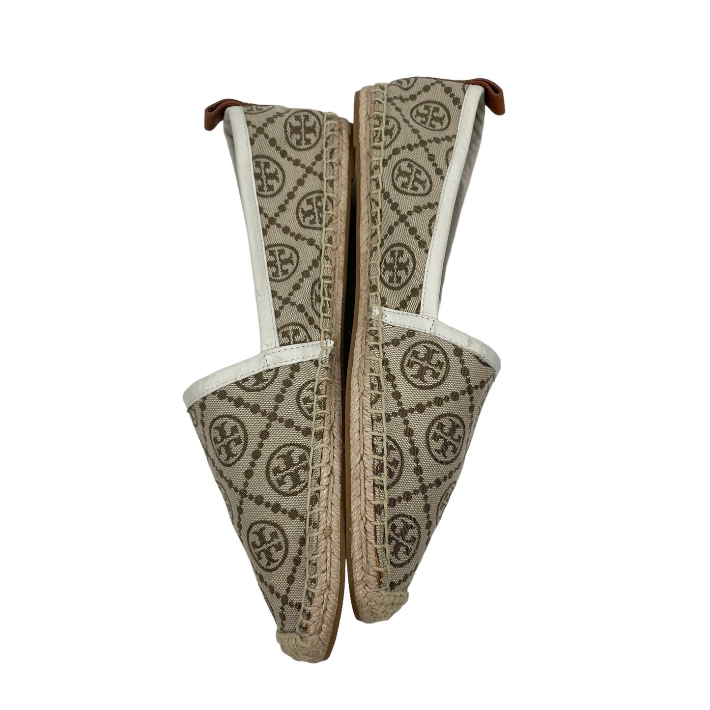 Tory Burch T Logo Monogram Espadrilles Hazel White Leather Size 10