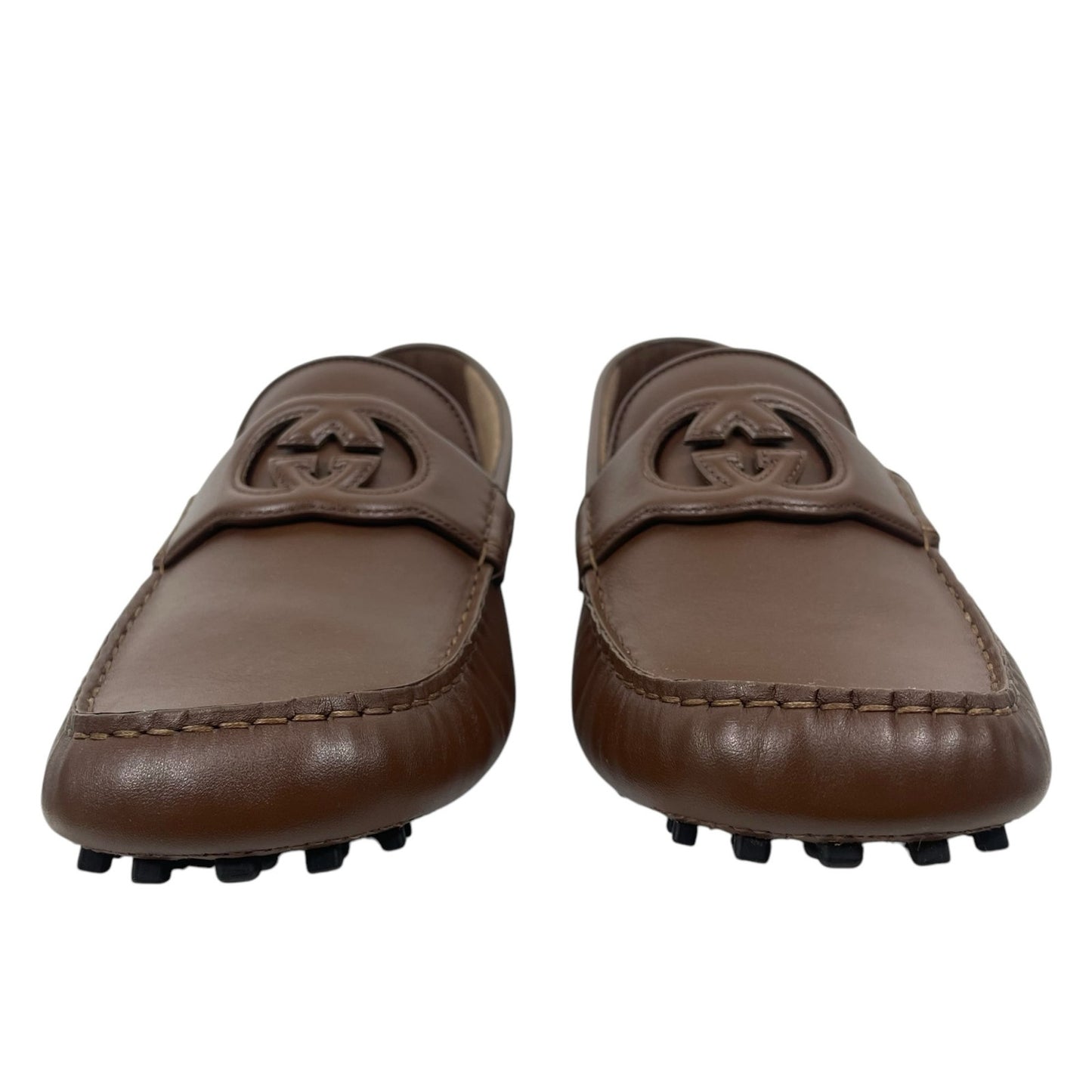 Gucci Interlocking GG Calf Leather Moccasin Driver Loafer Brown Size 13/13.5