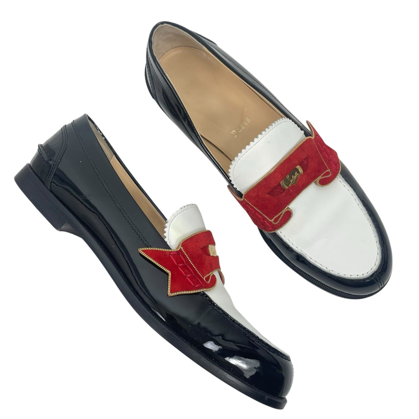 Christian Louboutin Donna Patent Red Sole Penny Loafers Tricolor Size 39.5
