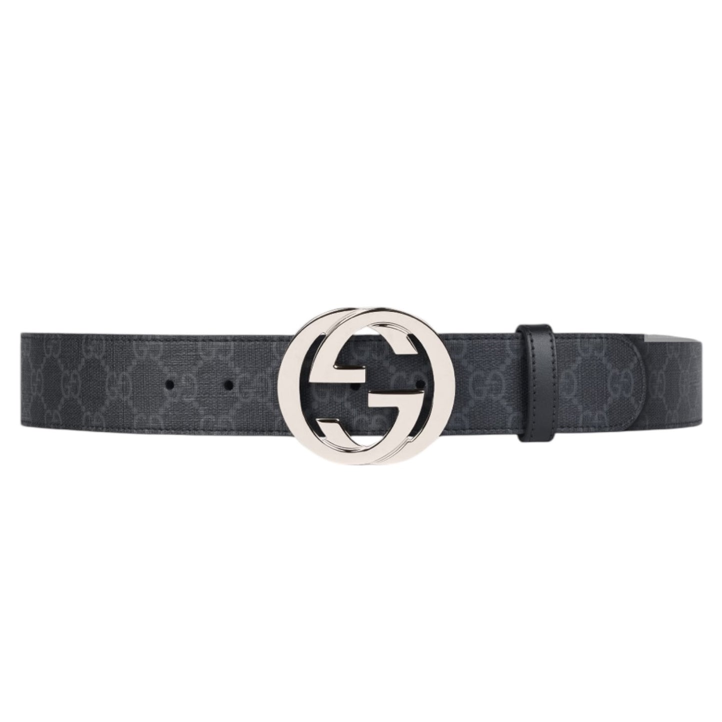 Gucci GG Interlocking Buckle Supreme Canvas Belt Black Gray Men Size 80/32