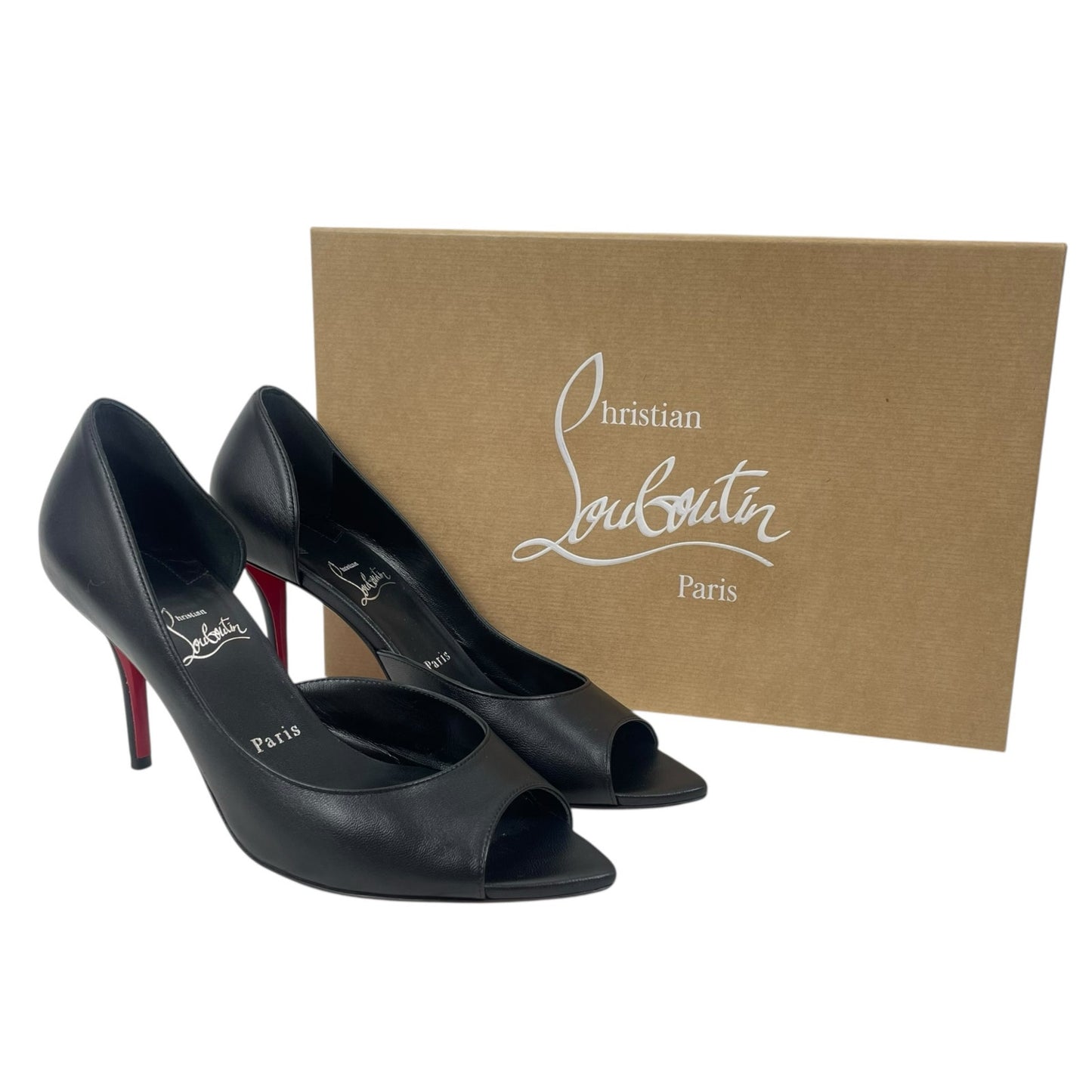 Christian Louboutin Open Apostropha 80 d'Orsay Leather Pump Black Size 38