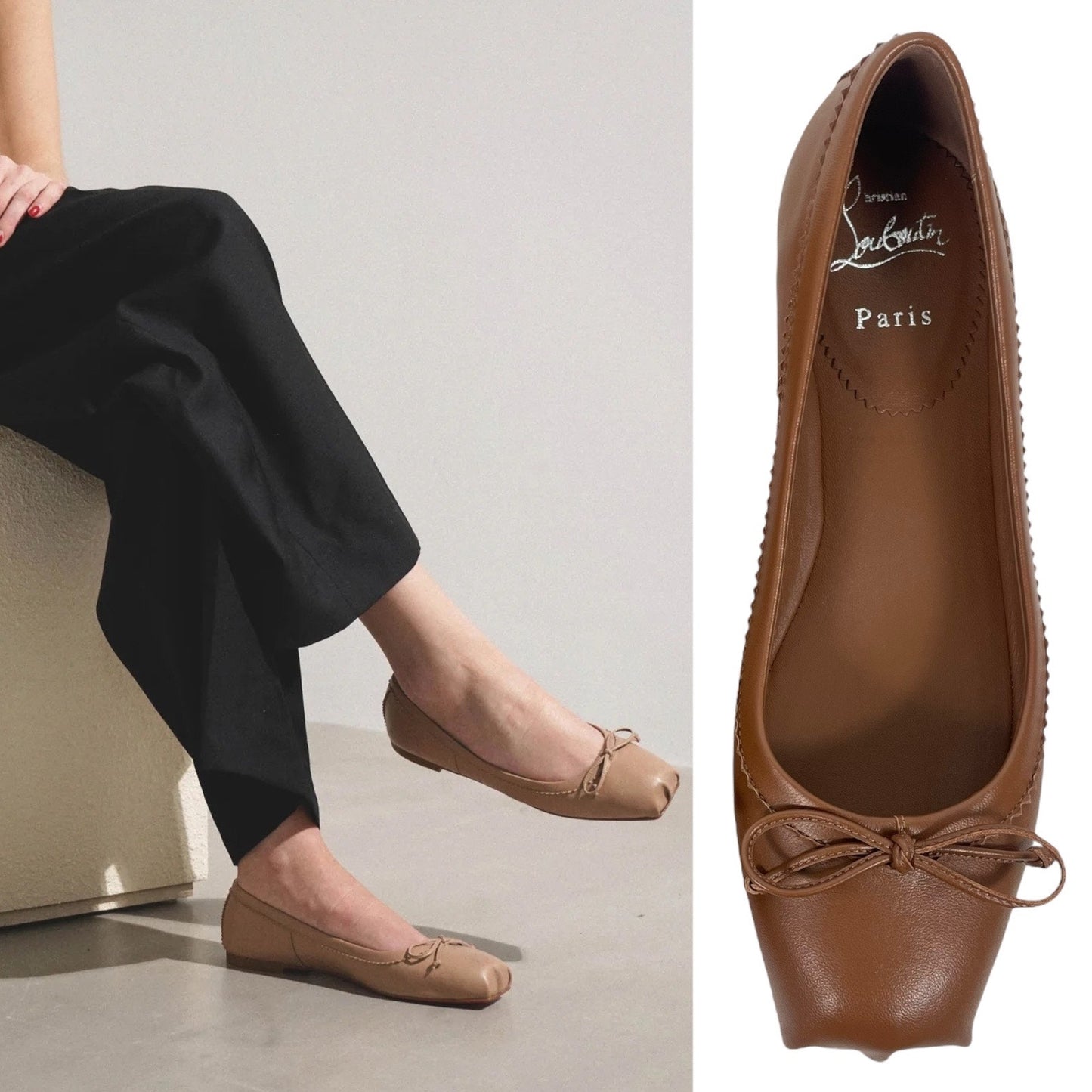 Christian Louboutin Mamadrague Leather Ballet Flat Brown Women Size 37.5