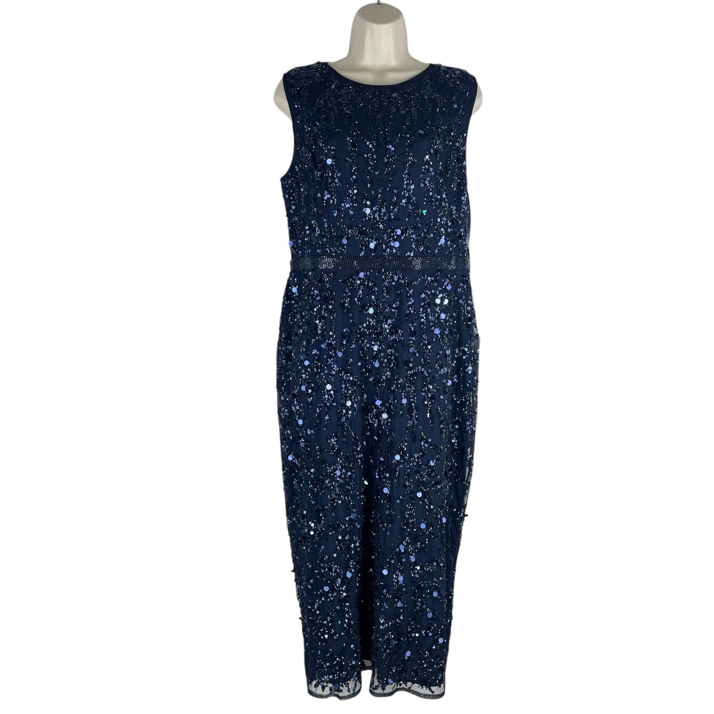 Mac Duggal Sequin Sleeveless Midi Dress 93767 Midnight Blue Size 12