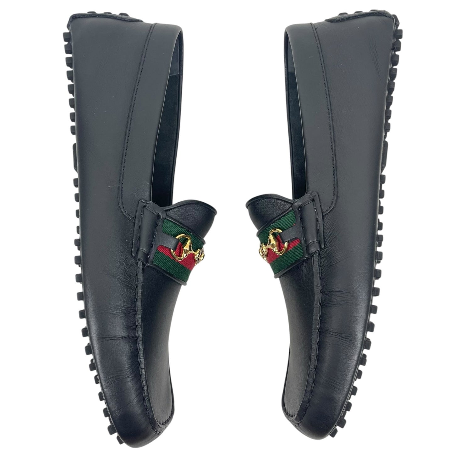 Gucci Ayrton Web GG Logo Horsebit Leather Driver Loafer Black Size 12.5