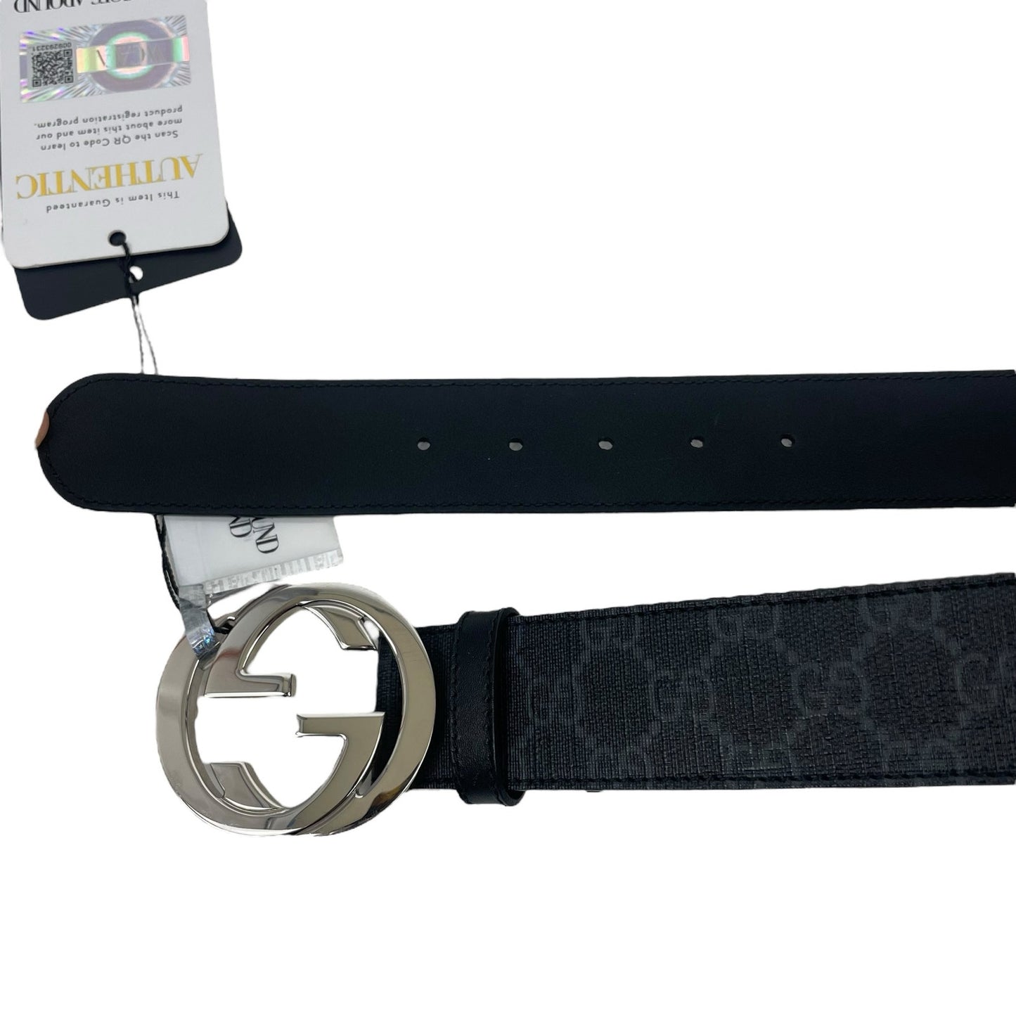Gucci GG Interlocking Buckle Supreme Canvas Belt Black Gray Men Size 80/32